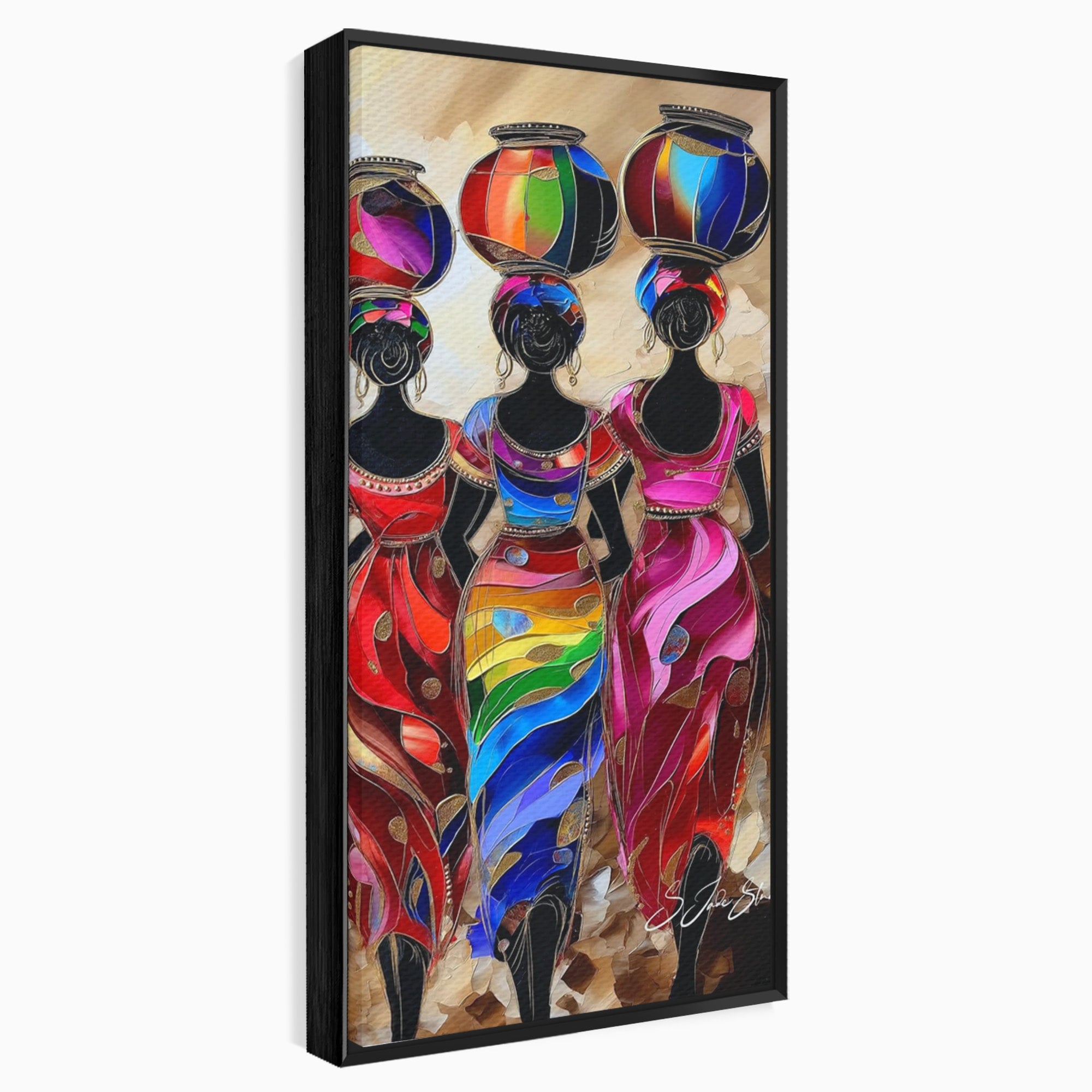 Tablou Canvas Premium LuxCanva® PI1007, Femei Africane Cu Vase, Femei, Africa, Vase, Living, Culori Puternice, Culori Vibrante