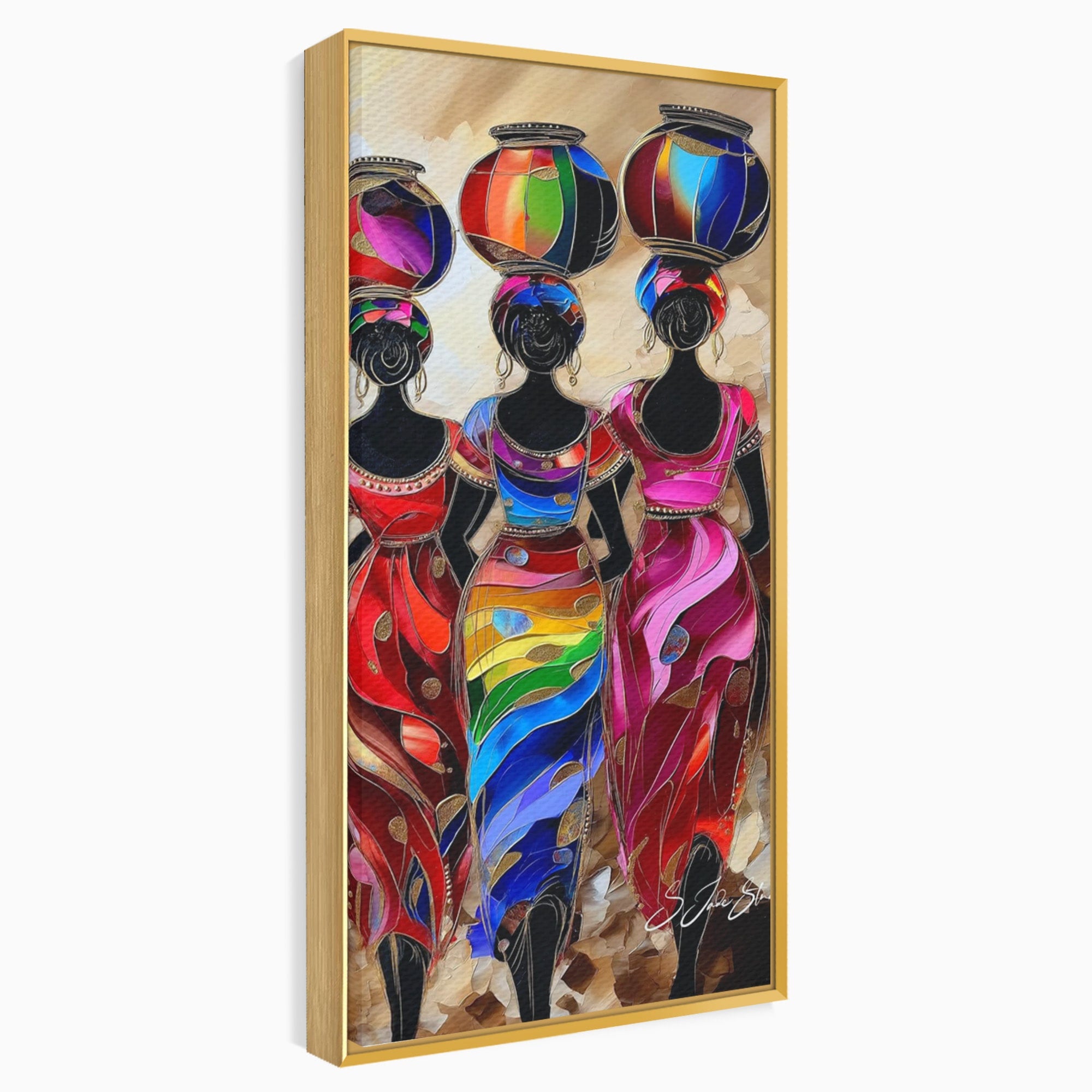 Tablou Canvas Premium LuxCanva® PI1007, Femei Africane Cu Vase, Femei, Africa, Vase, Living, Culori Puternice, Culori Vibrante