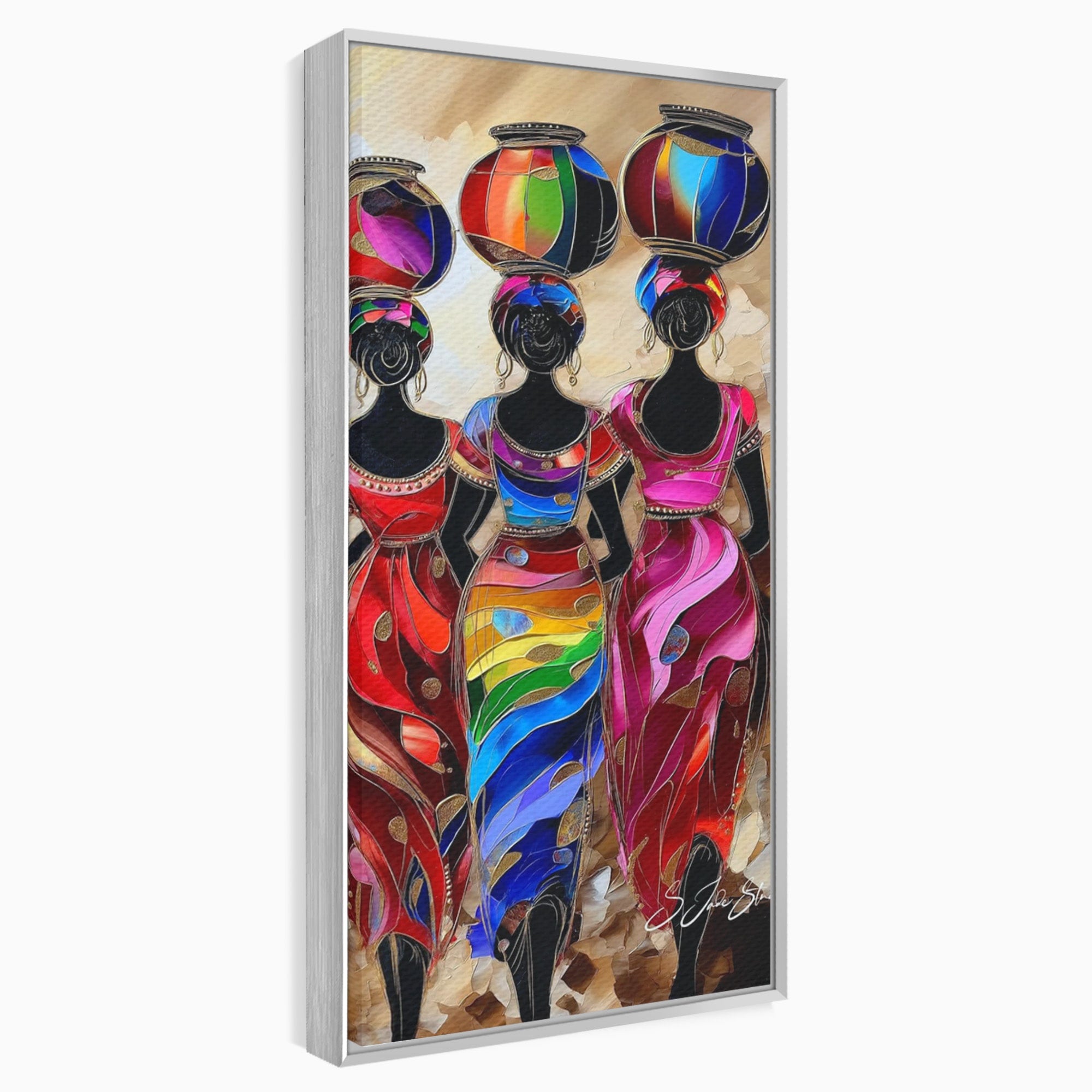 Tablou Canvas Premium LuxCanva® PI1007, Femei Africane Cu Vase, Femei, Africa, Vase, Living, Culori Puternice, Culori Vibrante