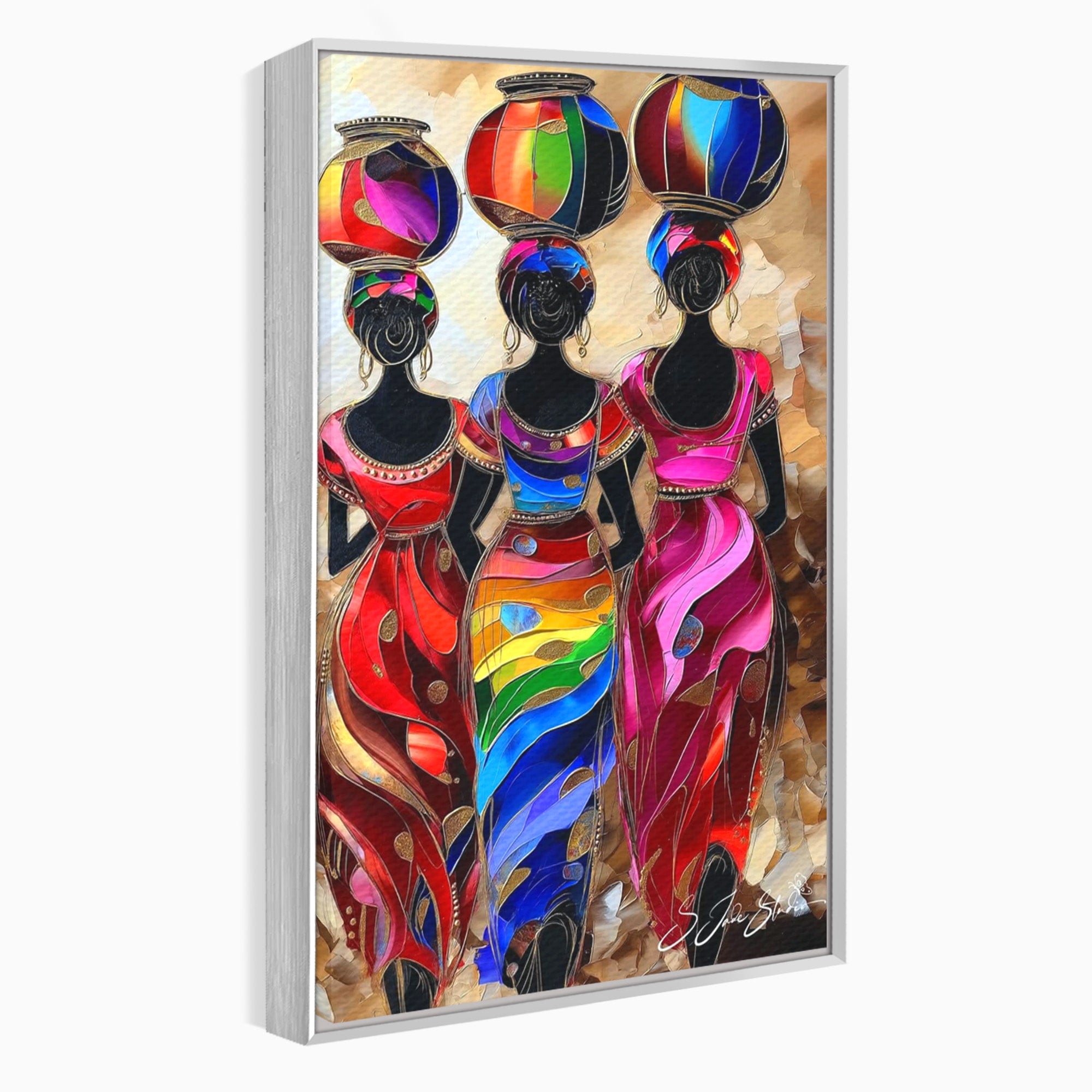 Tablou Canvas Premium LuxCanva® PI1007, Femei Africane Cu Vase, Femei, Africa, Vase, Living, Culori Puternice, Culori Vibrante