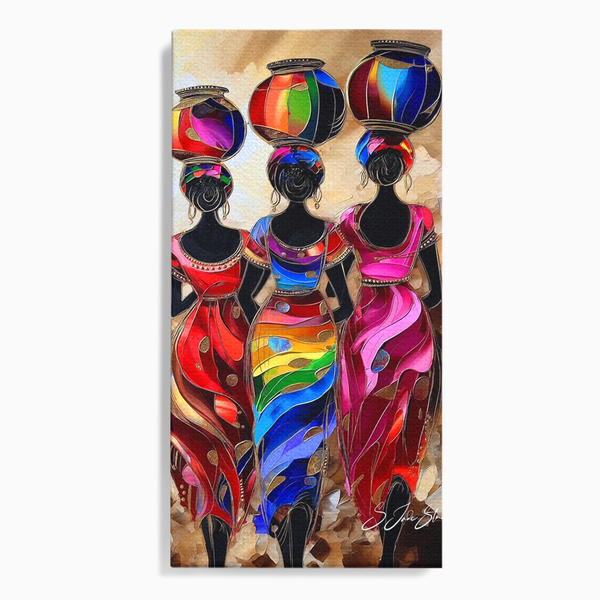 Tablou Canvas Premium LuxCanva® PI1007, Femei Africane Cu Vase, Femei, Africa, Vase, Living, Culori Puternice, Culori Vibrante