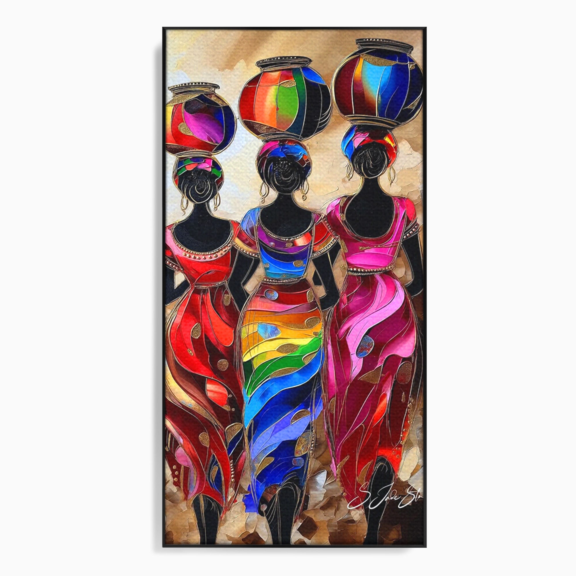 Tablou Canvas Premium LuxCanva® PI1007, Femei Africane Cu Vase, Femei, Africa, Vase, Living, Culori Puternice, Culori Vibrante