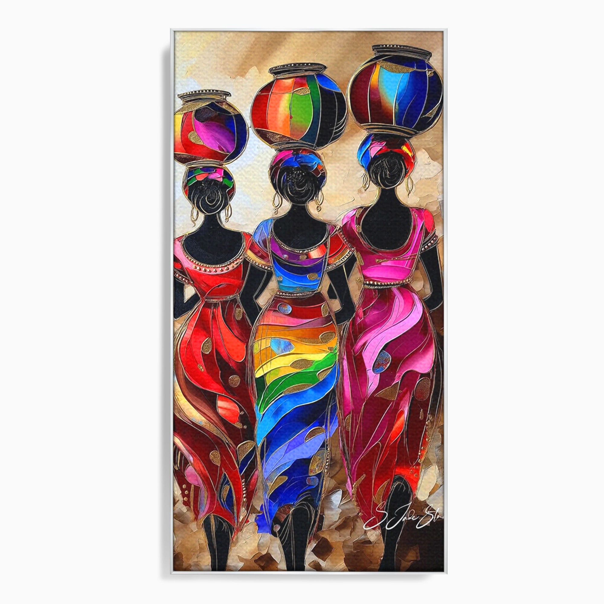 Tablou Canvas Premium LuxCanva® PI1007, Femei Africane Cu Vase, Femei, Africa, Vase, Living, Culori Puternice, Culori Vibrante