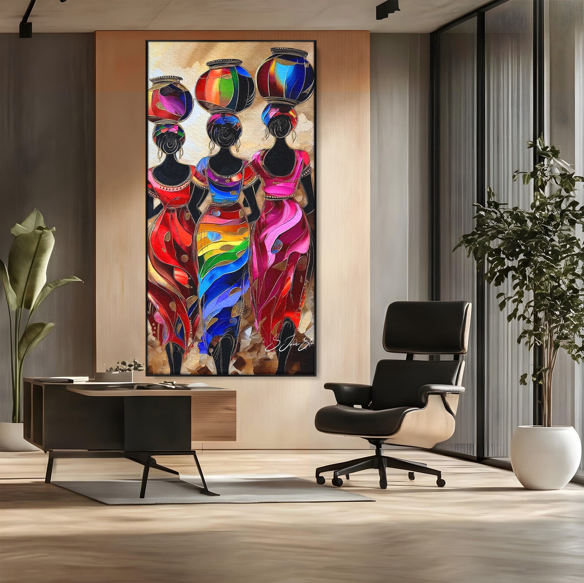 Tablou Canvas Premium LuxCanva® PI1007, Femei Africane Cu Vase, Femei, Africa, Vase, Living, Culori Puternice, Culori Vibrante