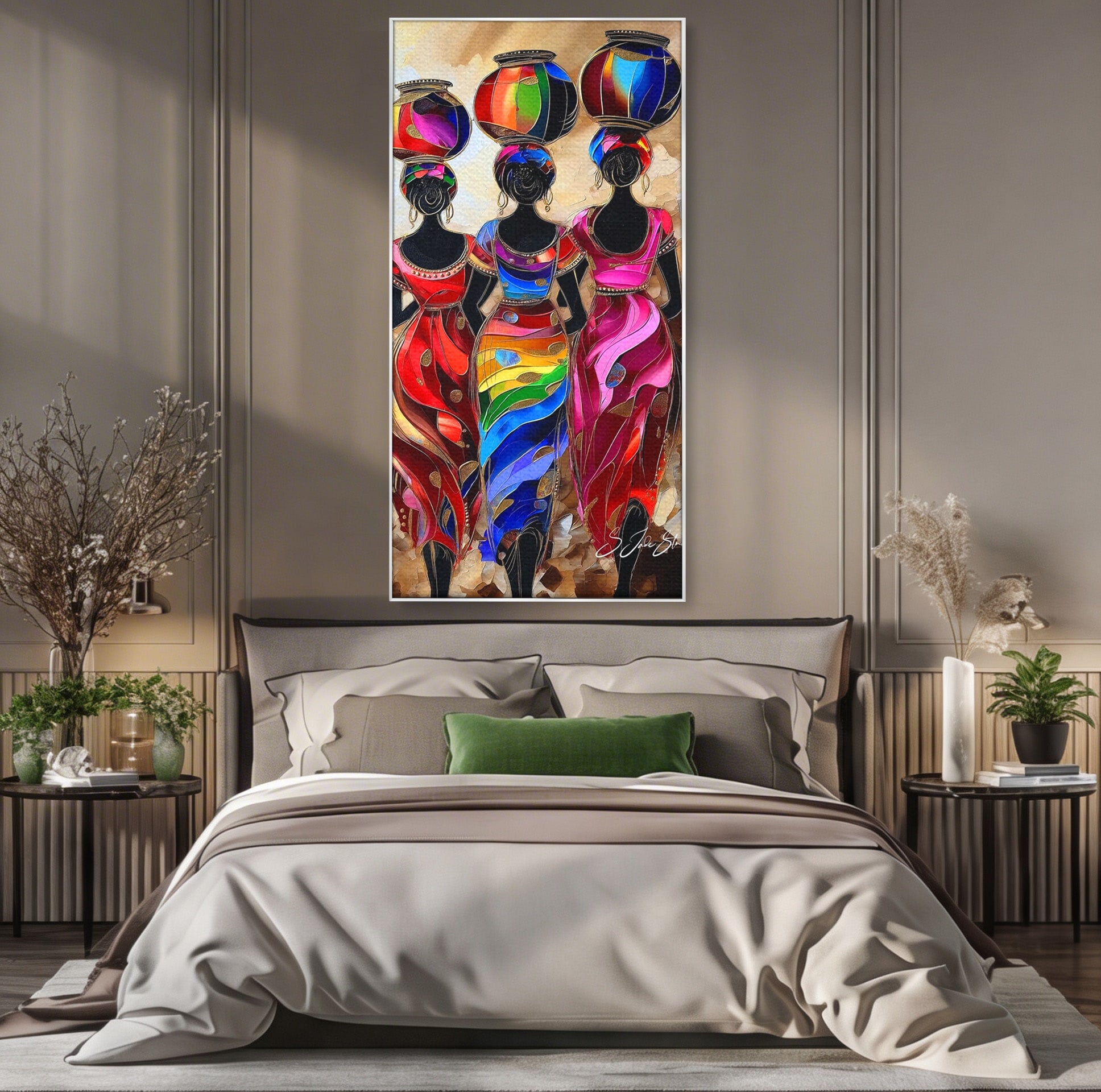 Tablou Canvas Premium LuxCanva® PI1007, Femei Africane Cu Vase, Femei, Africa, Vase, Living, Culori Puternice, Culori Vibrante