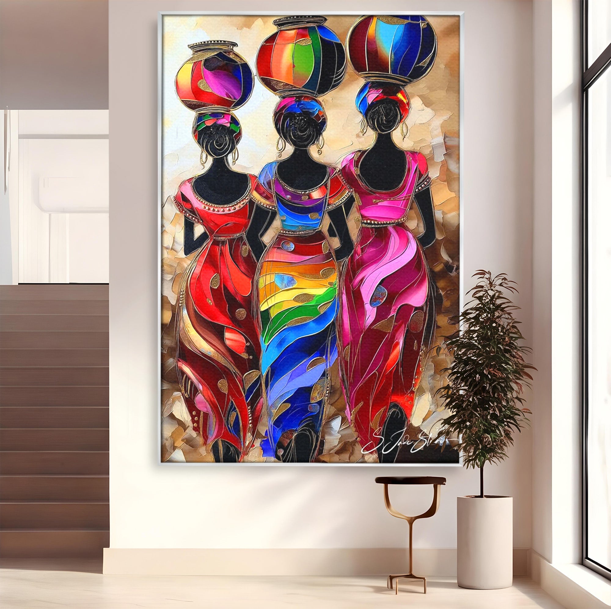 Tablou Canvas Premium LuxCanva® PI1007, Femei Africane Cu Vase, Femei, Africa, Vase, Living, Culori Puternice, Culori Vibrante