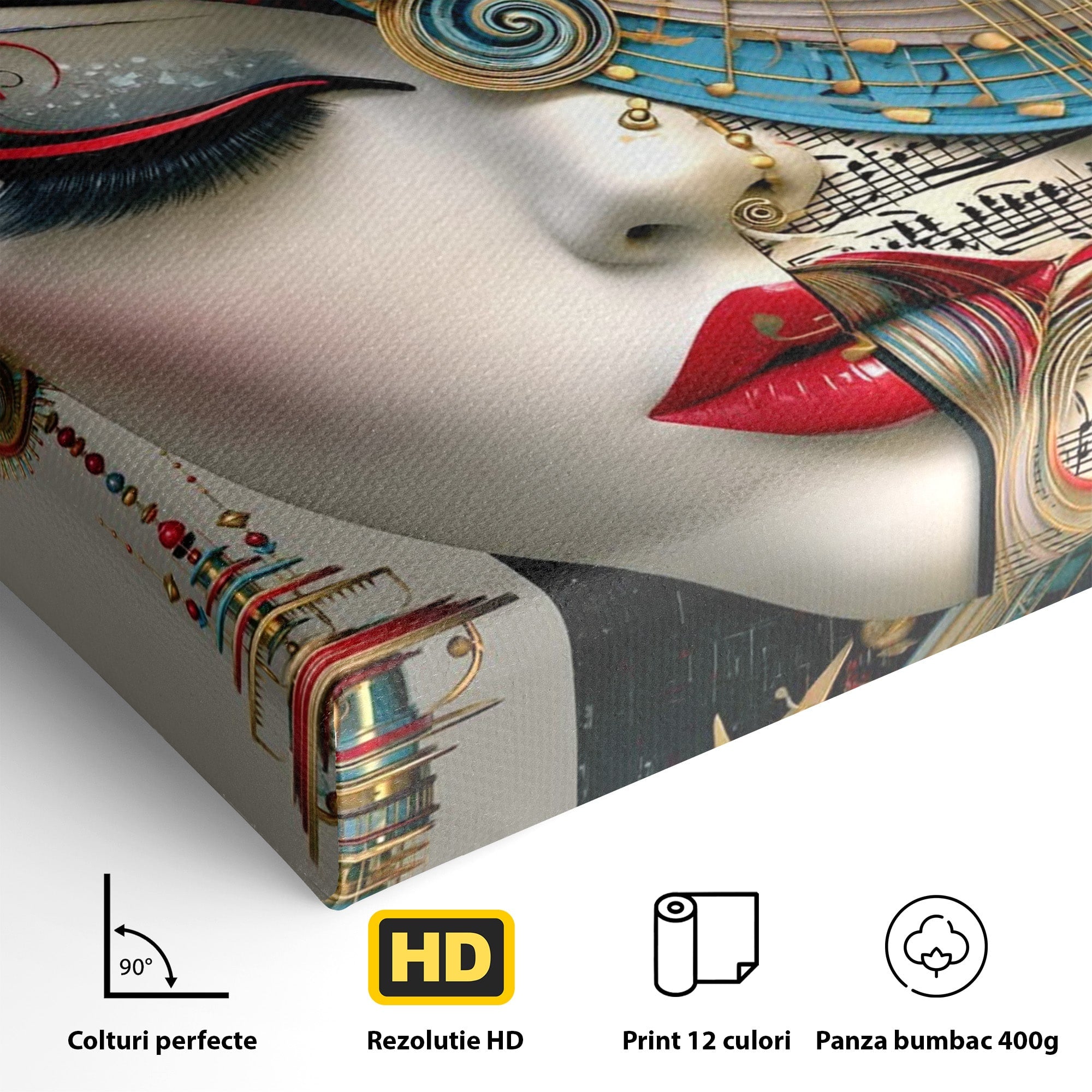 Tablou Canvas Premium LuxCanva® PI1009, Portret Muzical Artistic, Portret, Muzica, Arta Abstracta, Flori, Living, Culori Vibrante