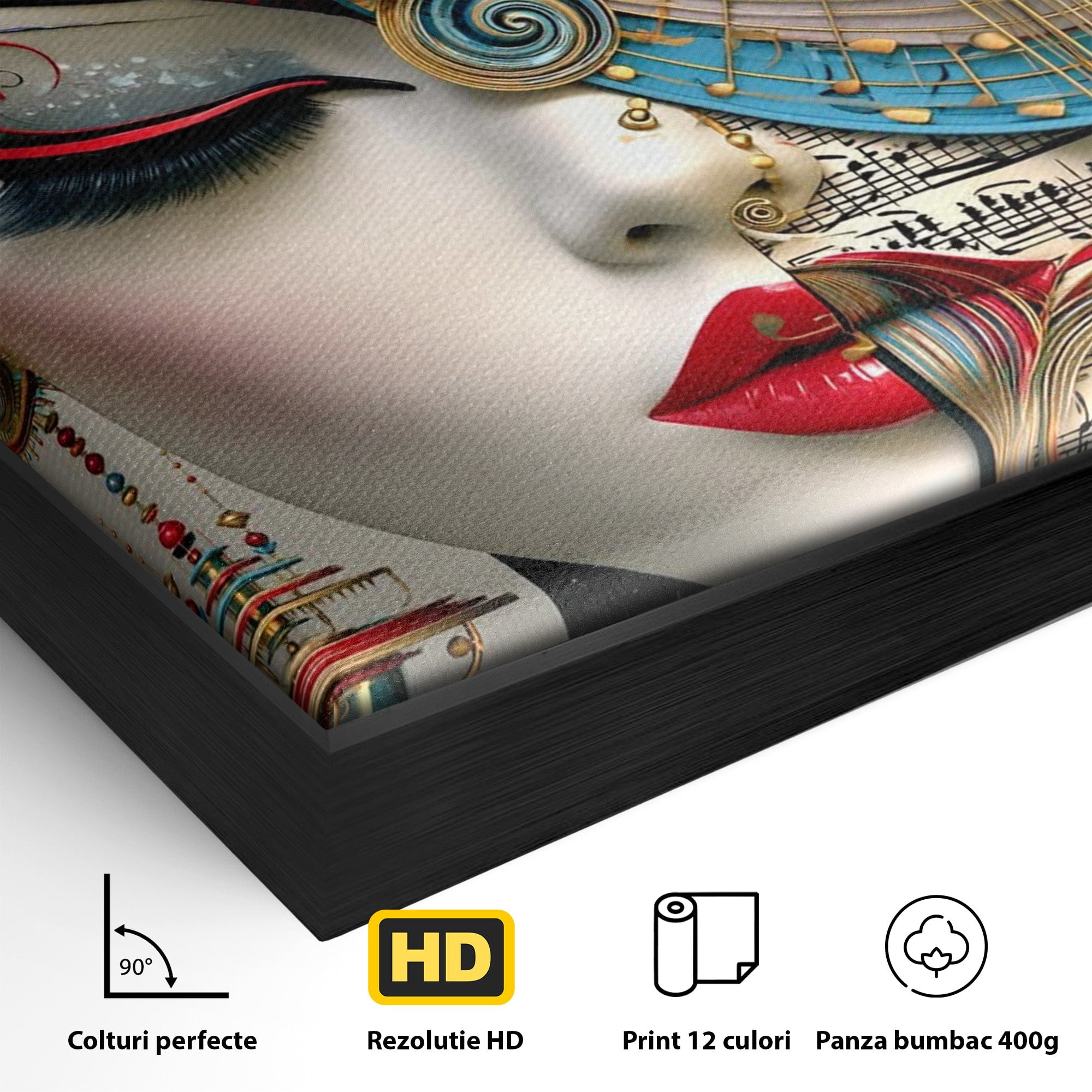 Tablou Canvas Premium LuxCanva® PI1009, Portret Muzical Artistic, Portret, Muzica, Arta Abstracta, Flori, Living, Culori Vibrante