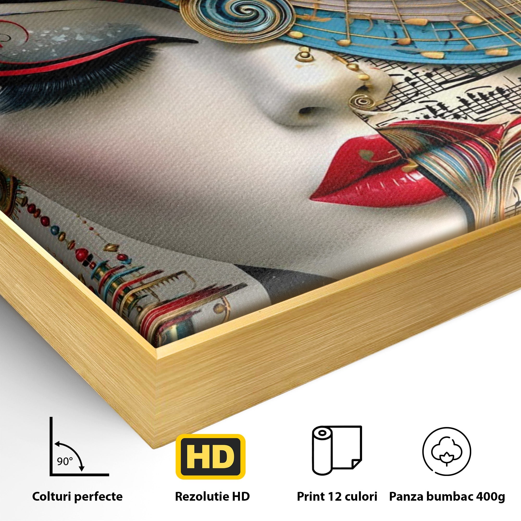 Tablou Canvas Premium LuxCanva® PI1009, Portret Muzical Artistic, Portret, Muzica, Arta Abstracta, Flori, Living, Culori Vibrante