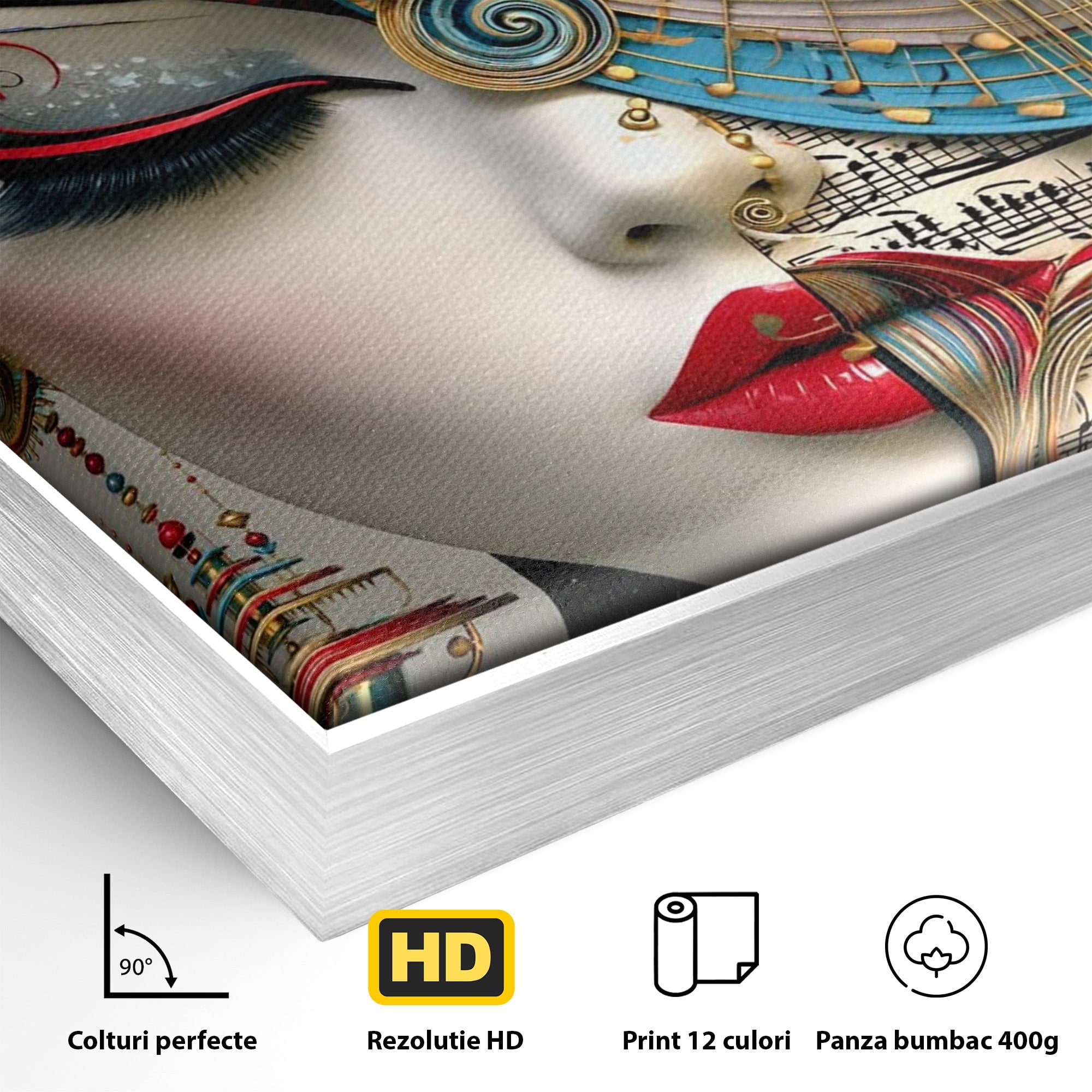Tablou Canvas Premium LuxCanva® PI1009, Portret Muzical Artistic, Portret, Muzica, Arta Abstracta, Flori, Living, Culori Vibrante