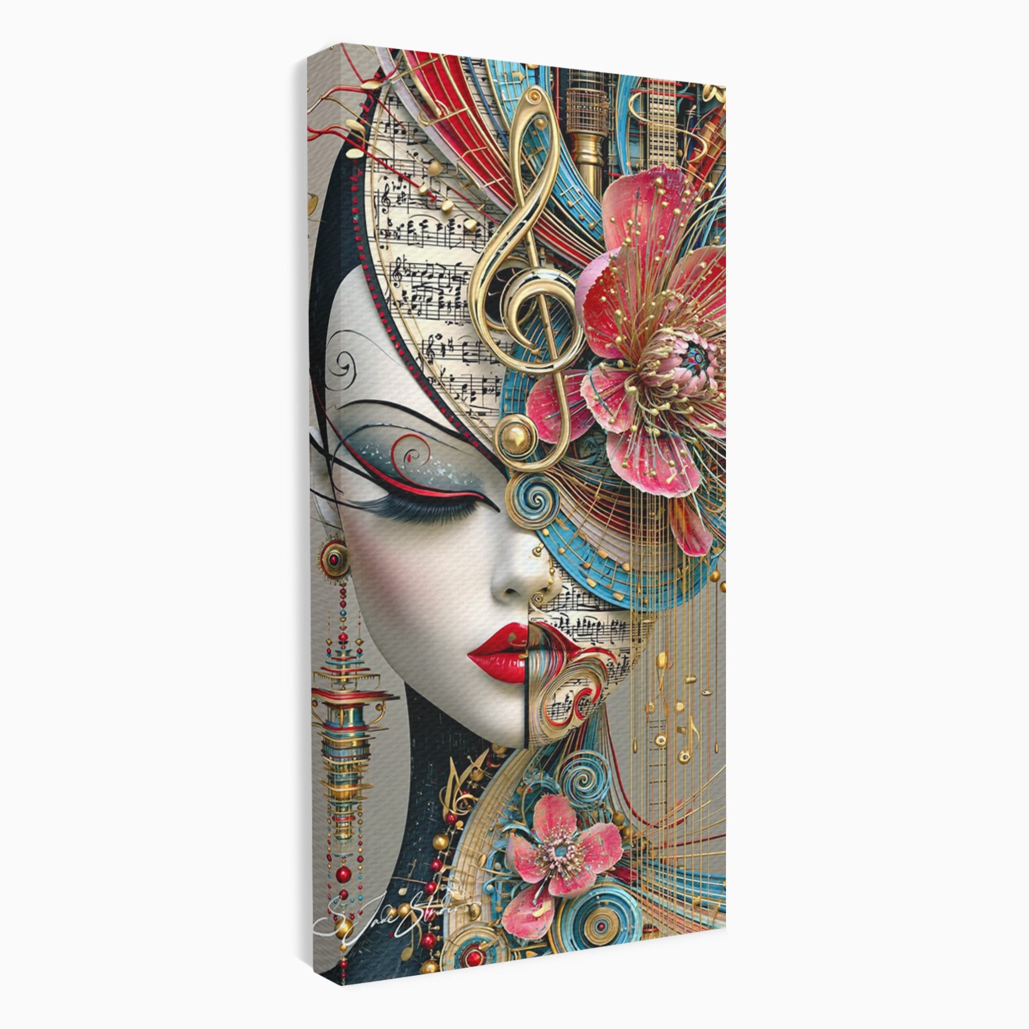 Tablou Canvas Premium LuxCanva® PI1009, Portret Muzical Artistic, Portret, Muzica, Arta Abstracta, Flori, Living, Culori Vibrante