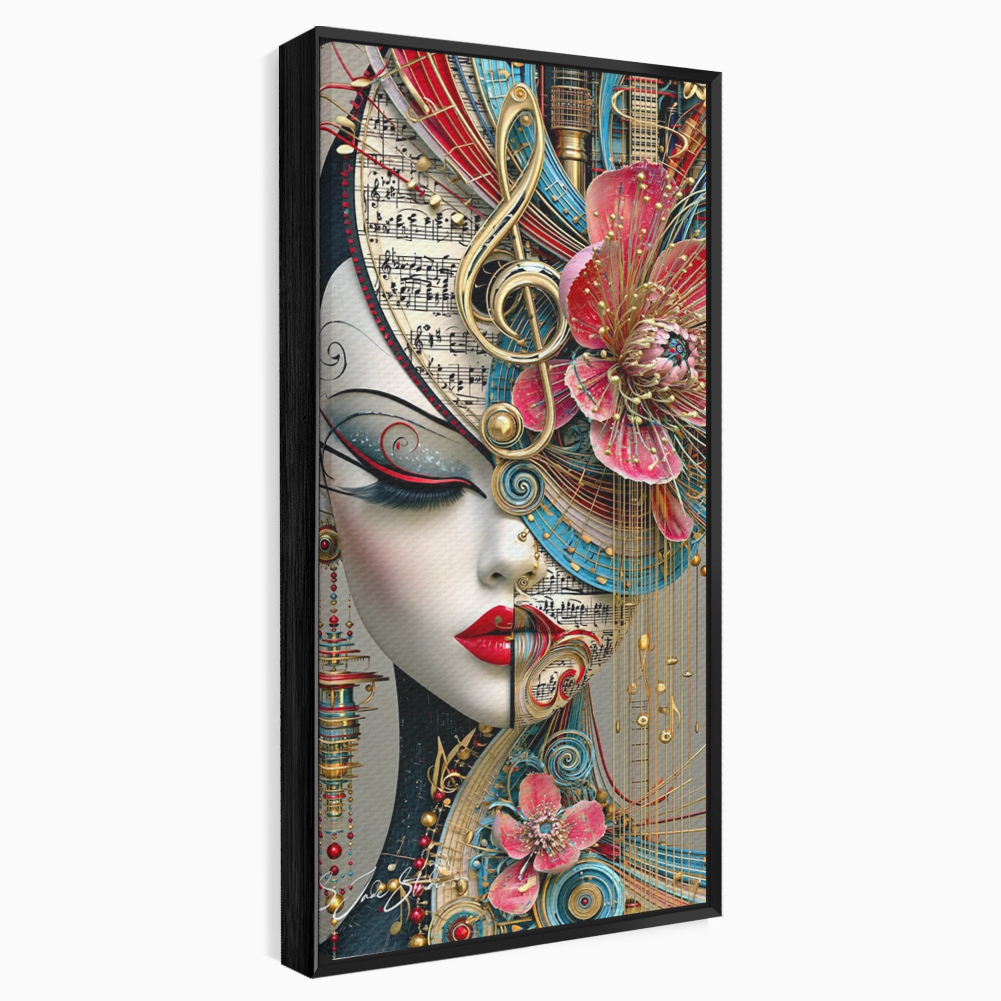 Tablou Canvas Premium LuxCanva® PI1009, Portret Muzical Artistic, Portret, Muzica, Arta Abstracta, Flori, Living, Culori Vibrante