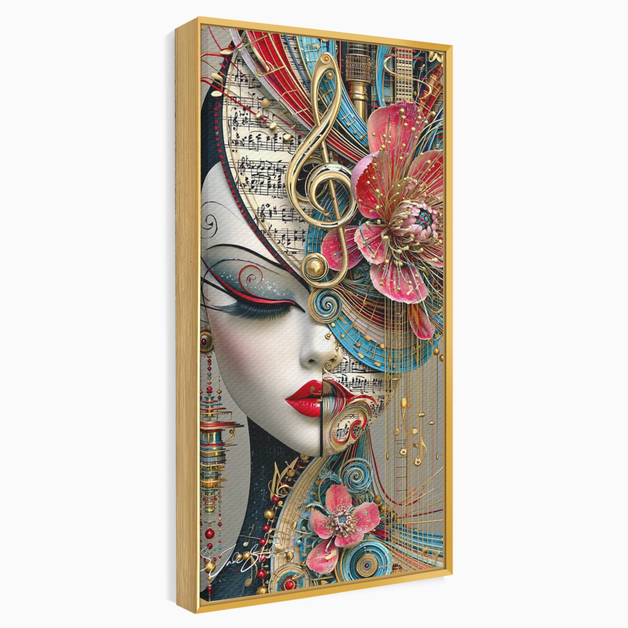 Tablou Canvas Premium LuxCanva® PI1009, Portret Muzical Artistic, Portret, Muzica, Arta Abstracta, Flori, Living, Culori Vibrante