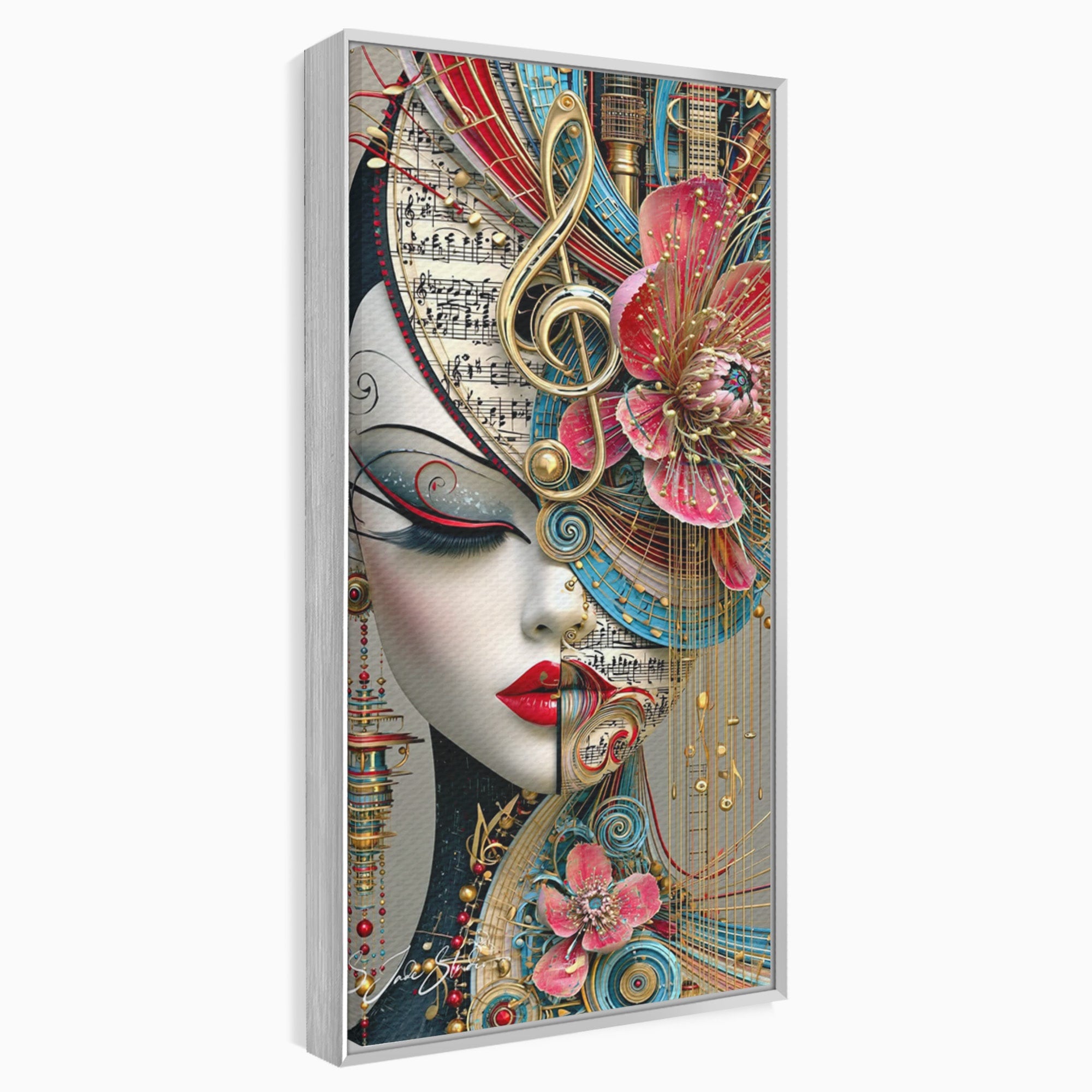 Tablou Canvas Premium LuxCanva® PI1009, Portret Muzical Artistic, Portret, Muzica, Arta Abstracta, Flori, Living, Culori Vibrante