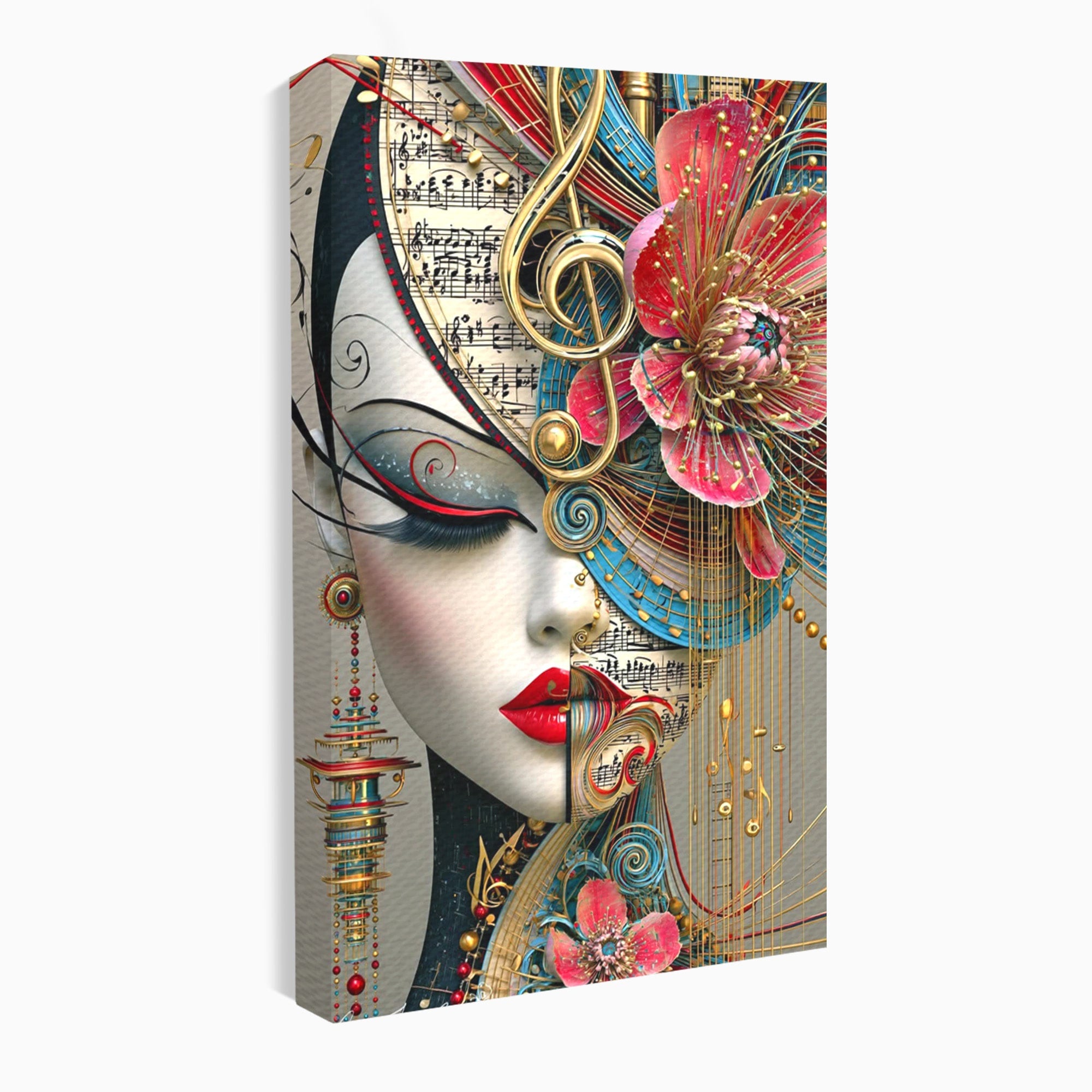 Tablou Canvas Premium LuxCanva® PI1009, Portret Muzical Artistic, Portret, Muzica, Arta Abstracta, Flori, Living, Culori Vibrante