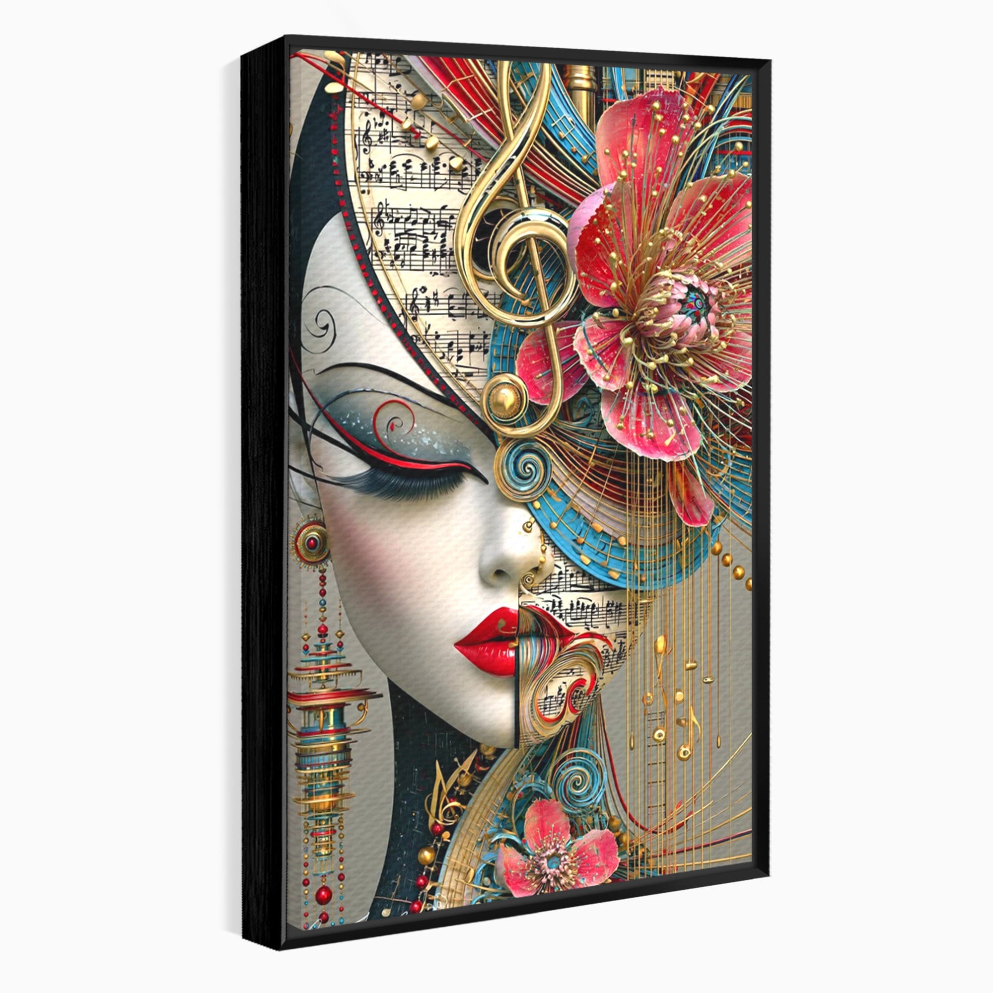 Tablou Canvas Premium LuxCanva® PI1009, Portret Muzical Artistic, Portret, Muzica, Arta Abstracta, Flori, Living, Culori Vibrante