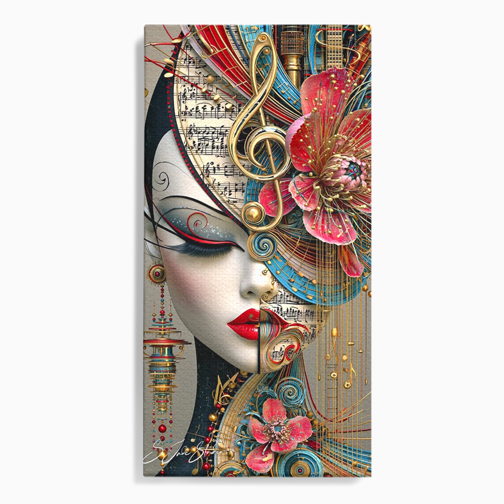 Tablou Canvas Premium LuxCanva® PI1009, Portret Muzical Artistic, Portret, Muzica, Arta Abstracta, Flori, Living, Culori Vibrante