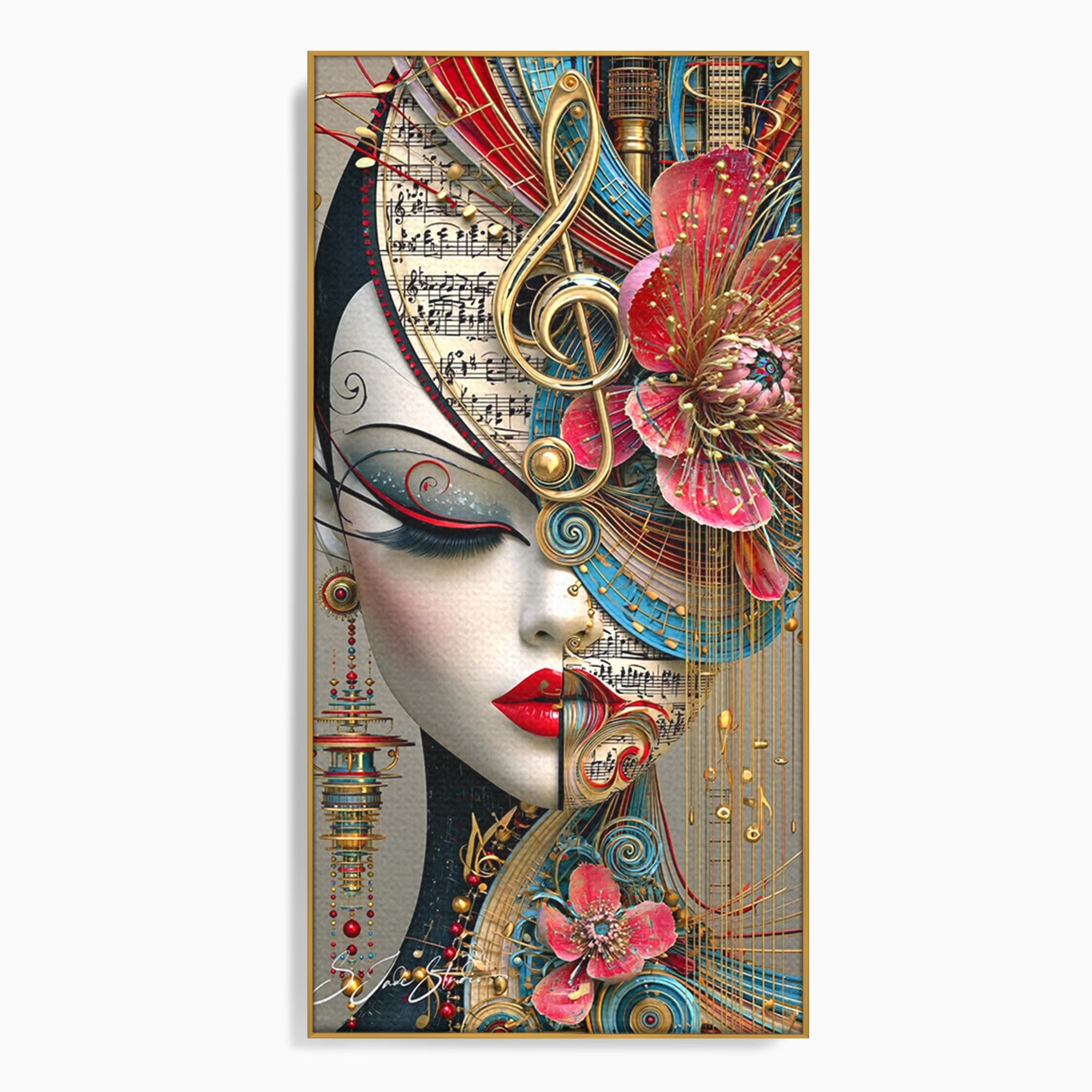 Tablou Canvas Premium LuxCanva® PI1009, Portret Muzical Artistic, Portret, Muzica, Arta Abstracta, Flori, Living, Culori Vibrante
