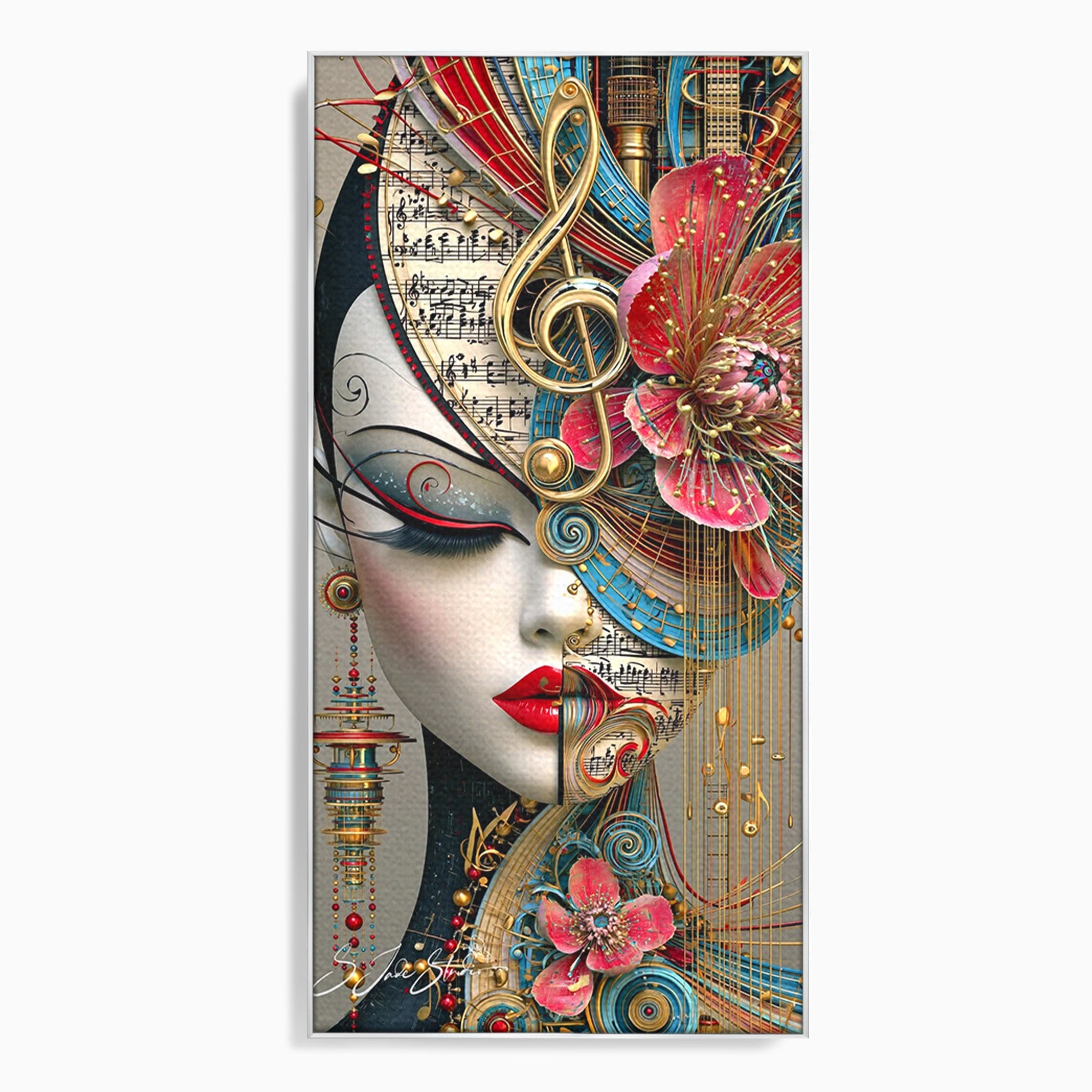 Tablou Canvas Premium LuxCanva® PI1009, Portret Muzical Artistic, Portret, Muzica, Arta Abstracta, Flori, Living, Culori Vibrante