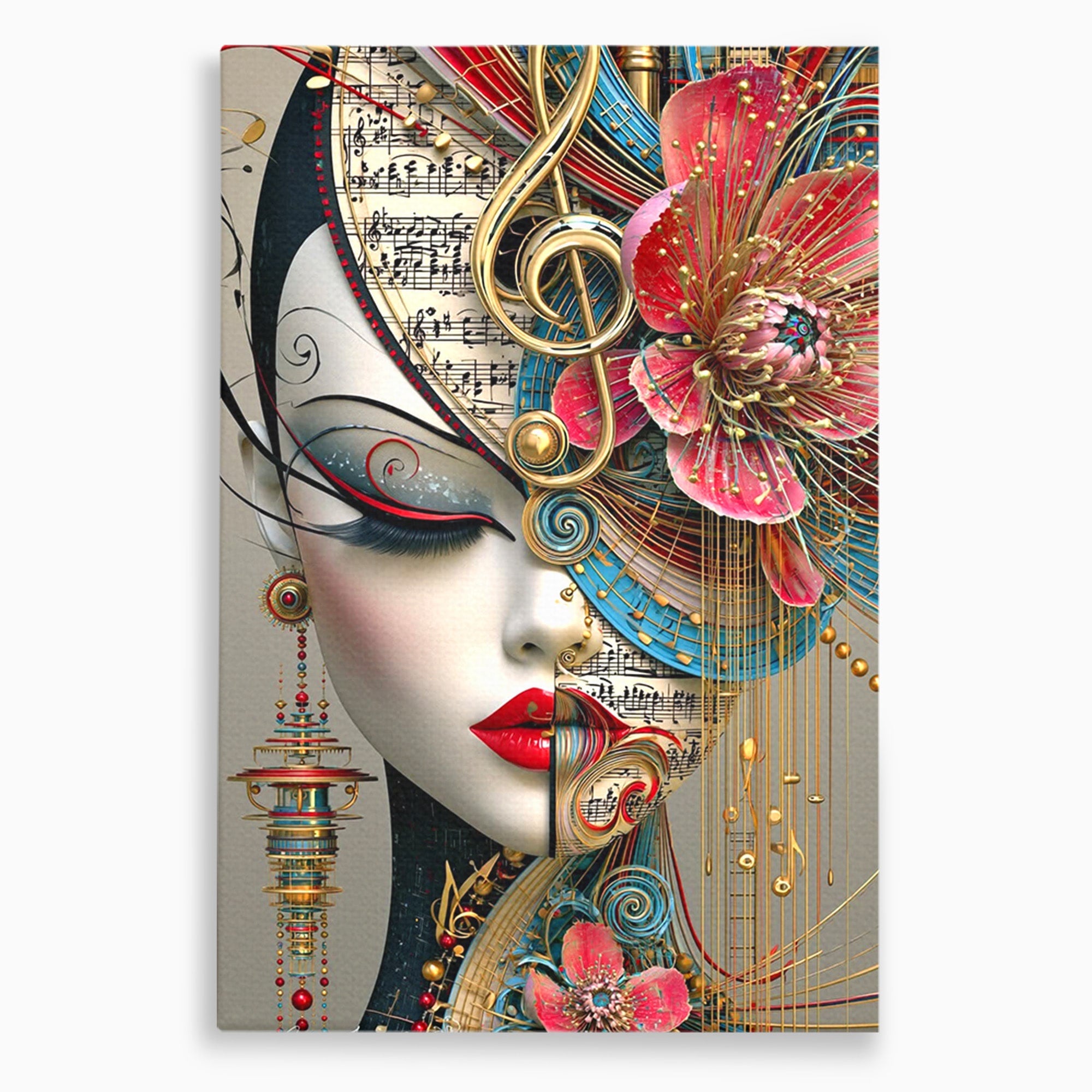 Tablou Canvas Premium LuxCanva® PI1009, Portret Muzical Artistic, Portret, Muzica, Arta Abstracta, Flori, Living, Culori Vibrante