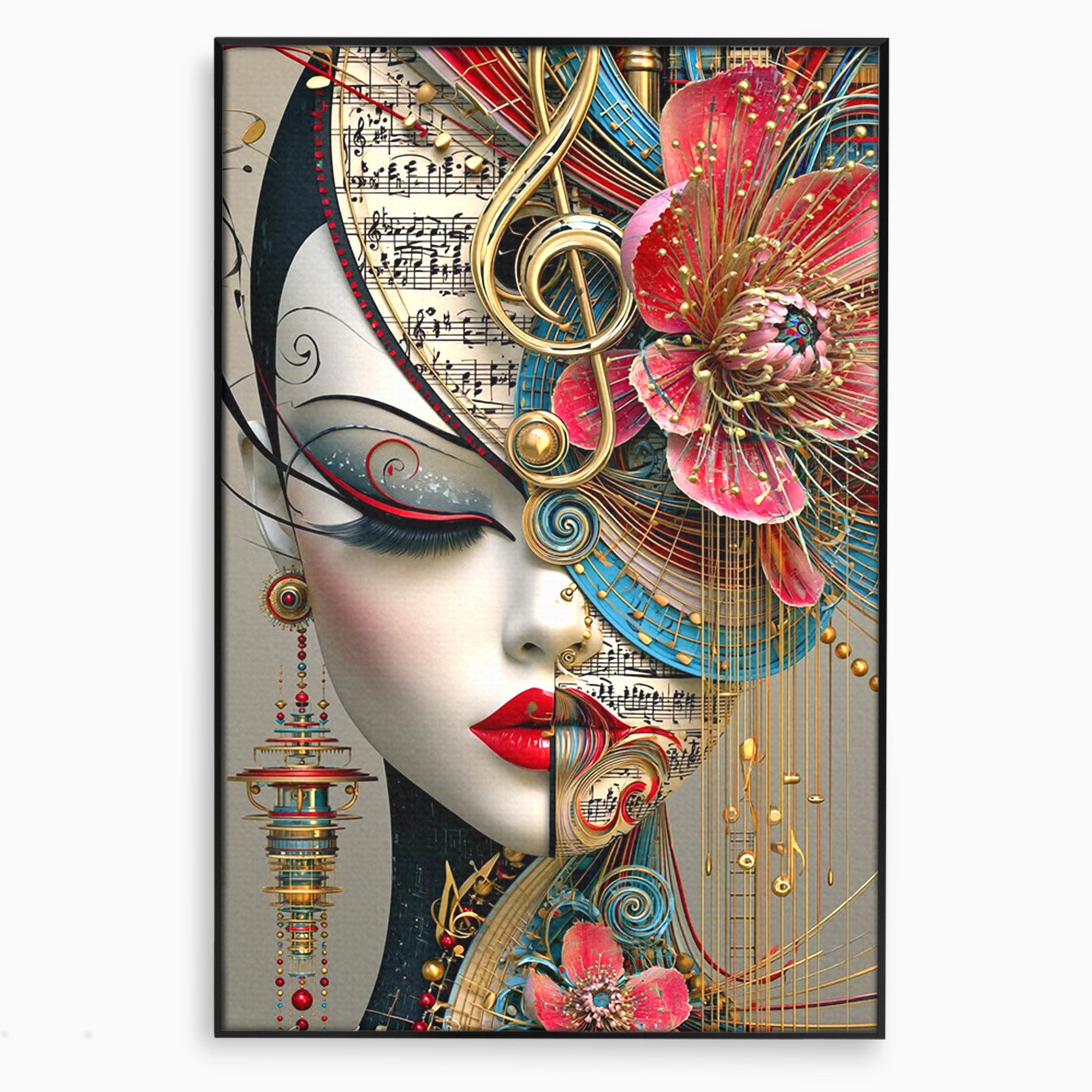 Tablou Canvas Premium LuxCanva® PI1009, Portret Muzical Artistic, Portret, Muzica, Arta Abstracta, Flori, Living, Culori Vibrante