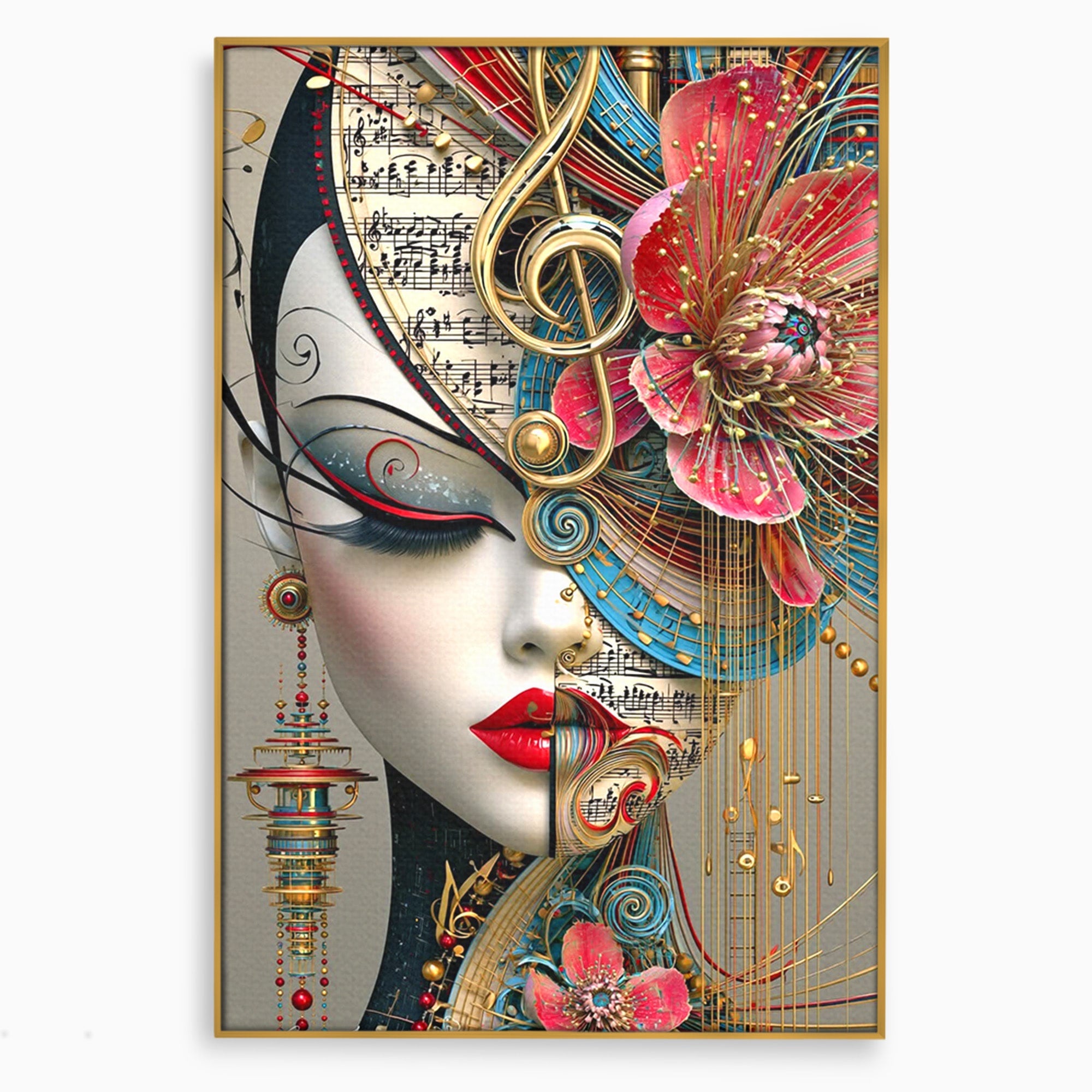 Tablou Canvas Premium LuxCanva® PI1009, Portret Muzical Artistic, Portret, Muzica, Arta Abstracta, Flori, Living, Culori Vibrante