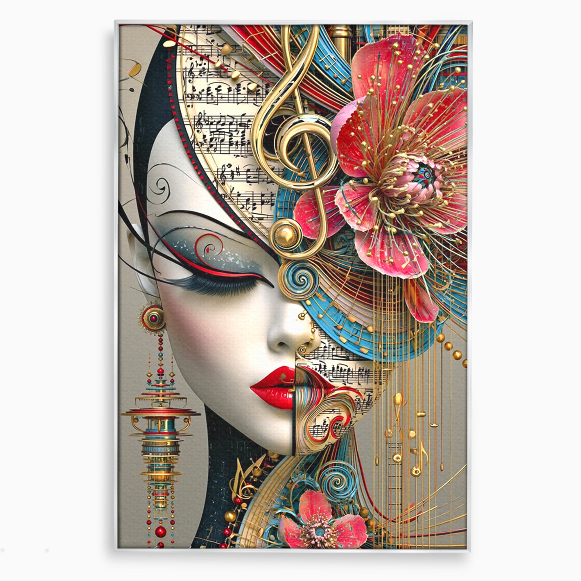 Tablou Canvas Premium LuxCanva® PI1009, Portret Muzical Artistic, Portret, Muzica, Arta Abstracta, Flori, Living, Culori Vibrante
