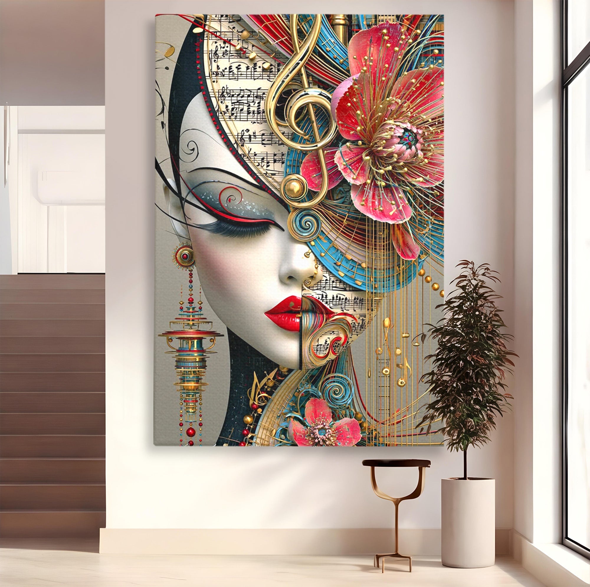 Tablou Canvas Premium LuxCanva® PI1009, Portret Muzical Artistic, Portret, Muzica, Arta Abstracta, Flori, Living, Culori Vibrante