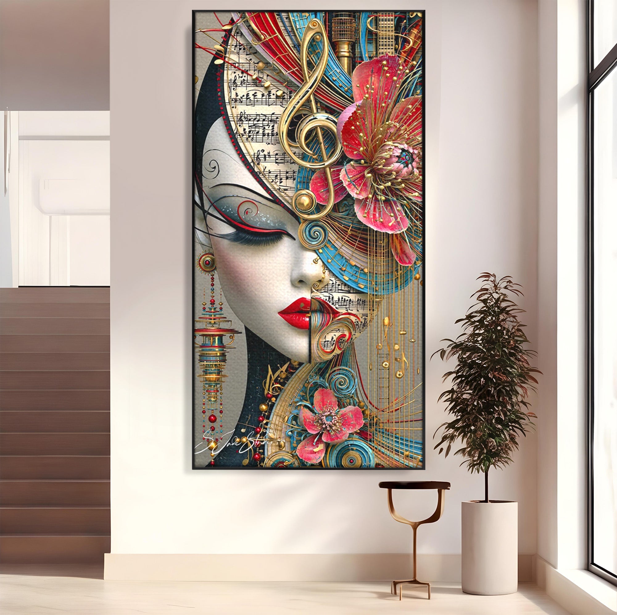 Tablou Canvas Premium LuxCanva® PI1009, Portret Muzical Artistic, Portret, Muzica, Arta Abstracta, Flori, Living, Culori Vibrante