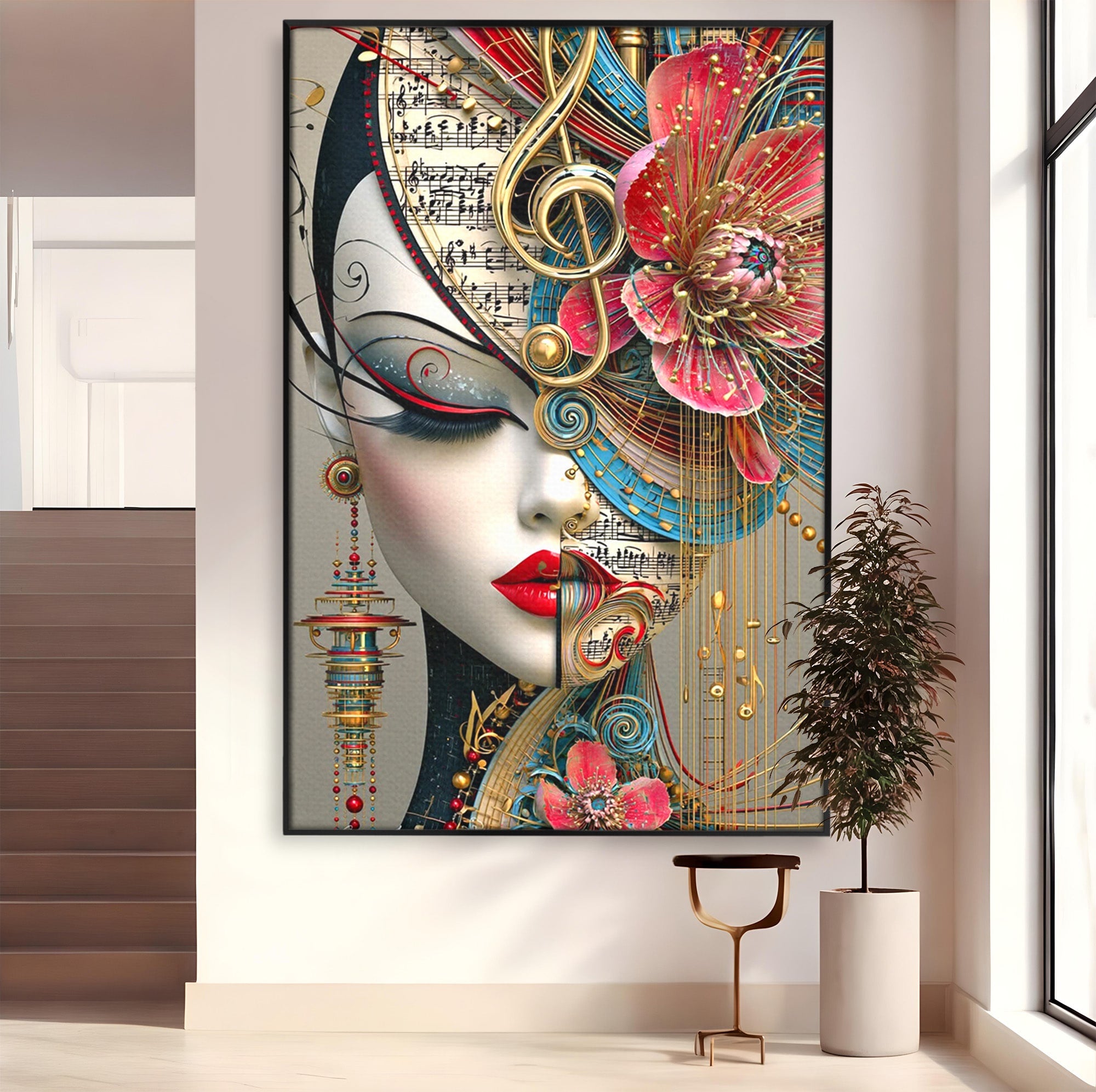 Tablou Canvas Premium LuxCanva® PI1009, Portret Muzical Artistic, Portret, Muzica, Arta Abstracta, Flori, Living, Culori Vibrante