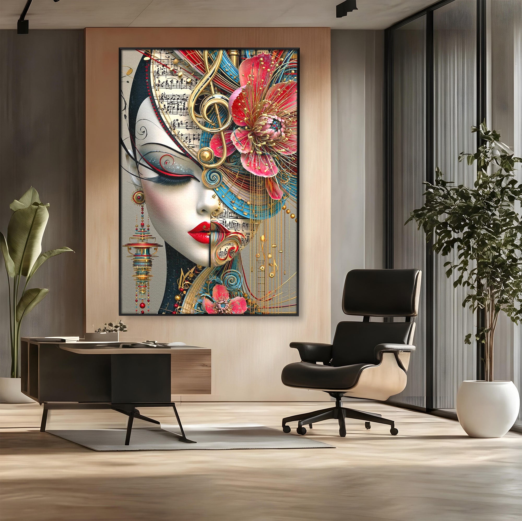 Tablou Canvas Premium LuxCanva® PI1009, Portret Muzical Artistic, Portret, Muzica, Arta Abstracta, Flori, Living, Culori Vibrante