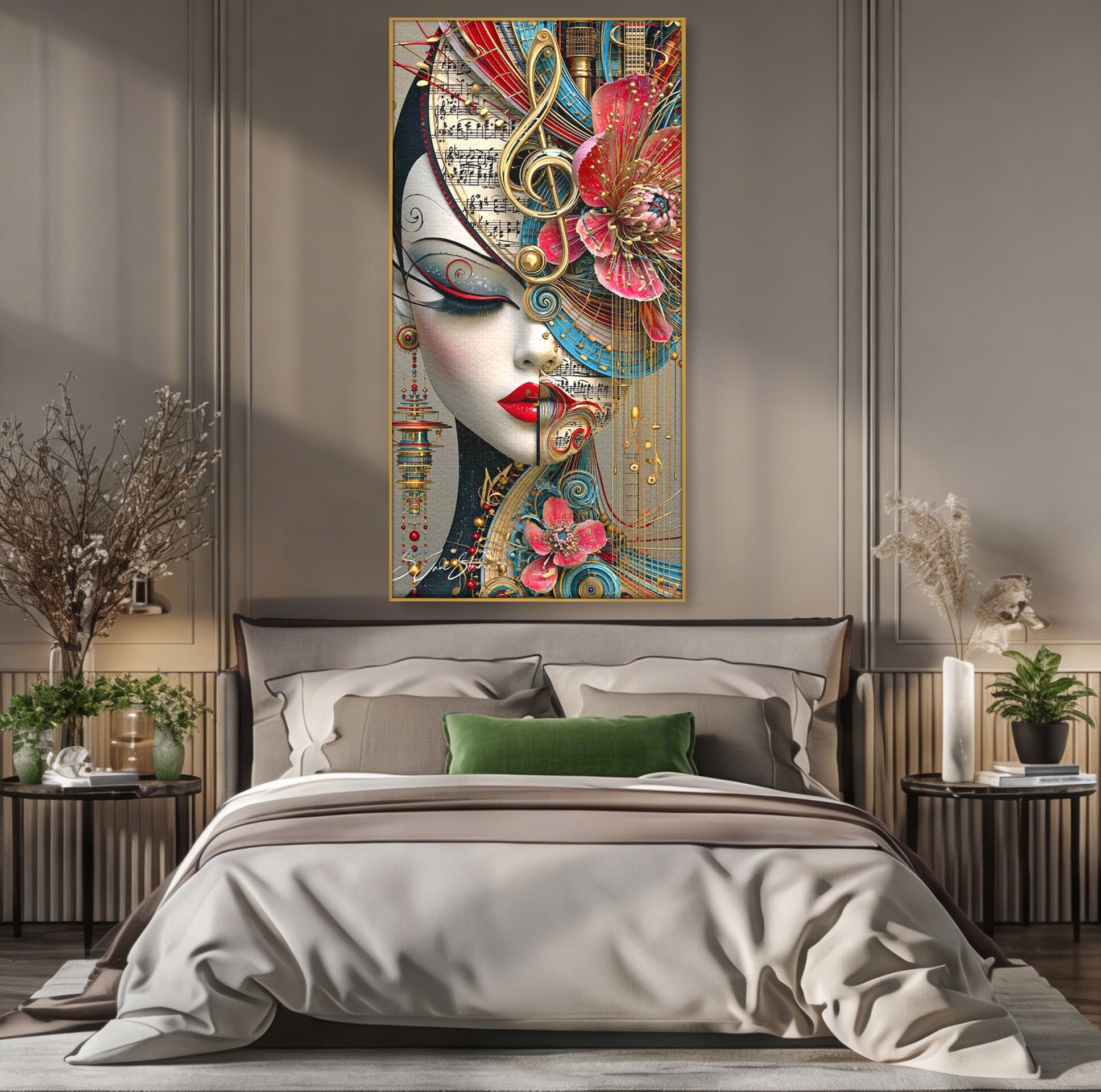 Tablou Canvas Premium LuxCanva® PI1009, Portret Muzical Artistic, Portret, Muzica, Arta Abstracta, Flori, Living, Culori Vibrante