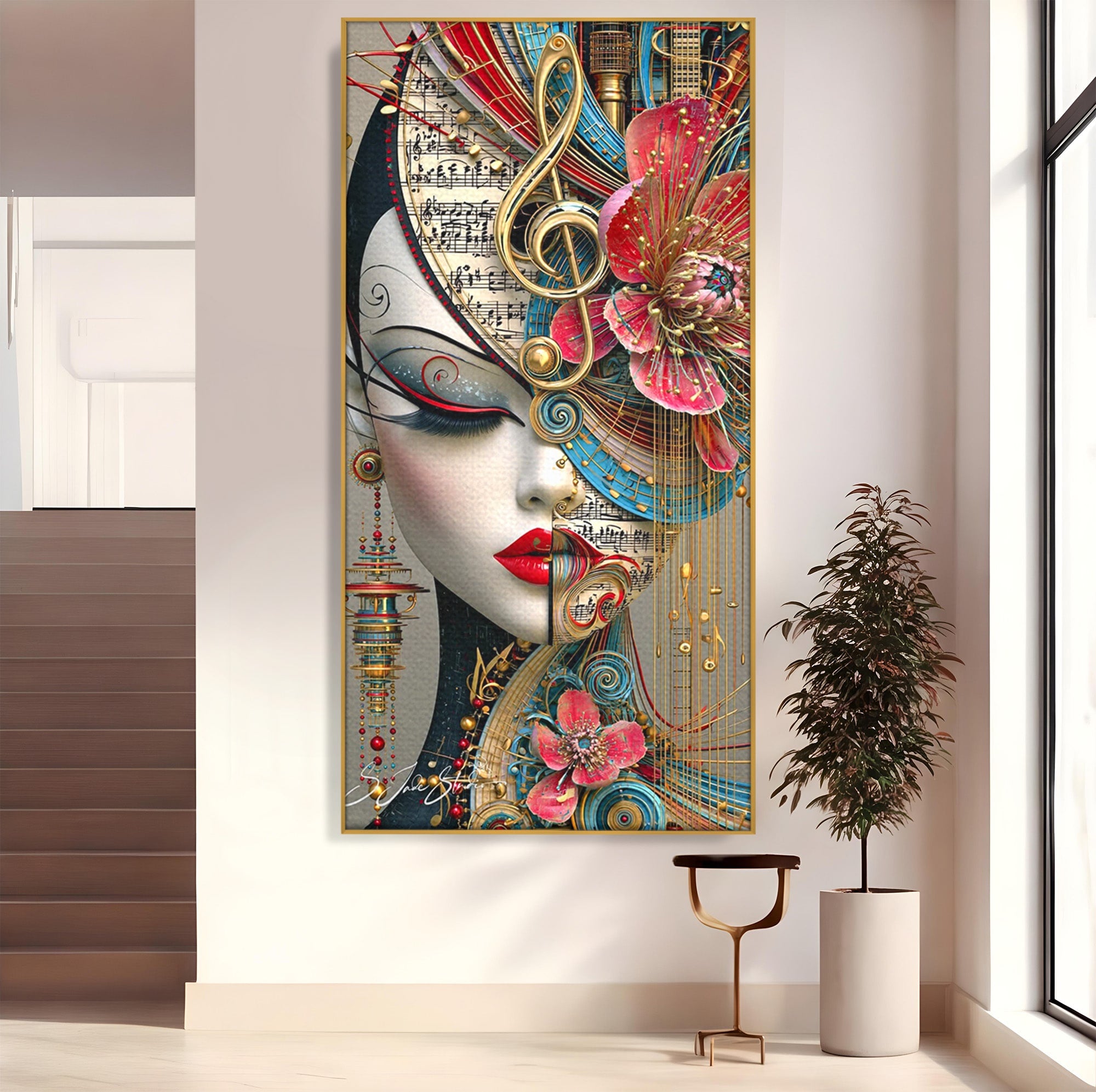 Tablou Canvas Premium LuxCanva® PI1009, Portret Muzical Artistic, Portret, Muzica, Arta Abstracta, Flori, Living, Culori Vibrante