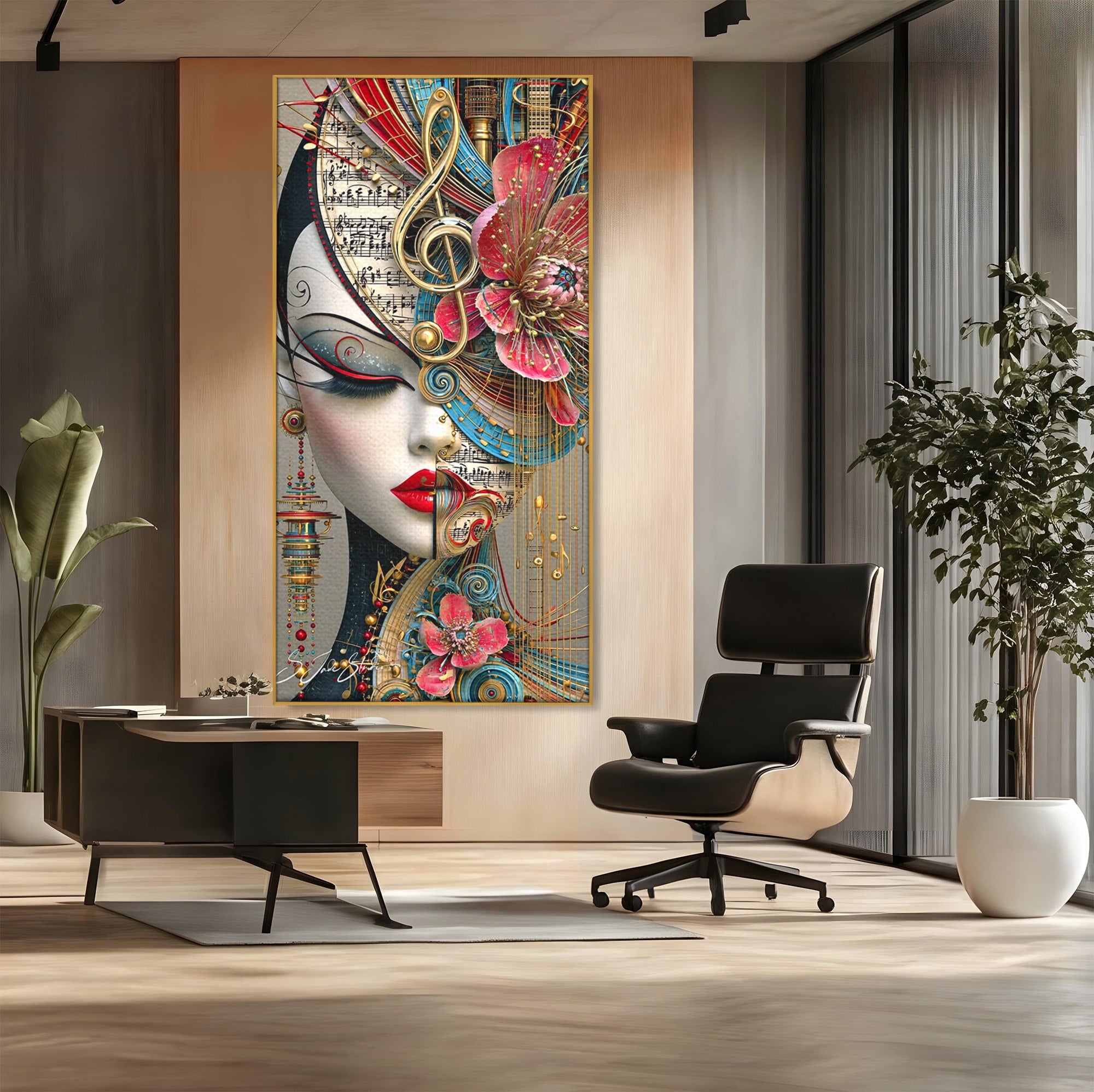 Tablou Canvas Premium LuxCanva® PI1009, Portret Muzical Artistic, Portret, Muzica, Arta Abstracta, Flori, Living, Culori Vibrante