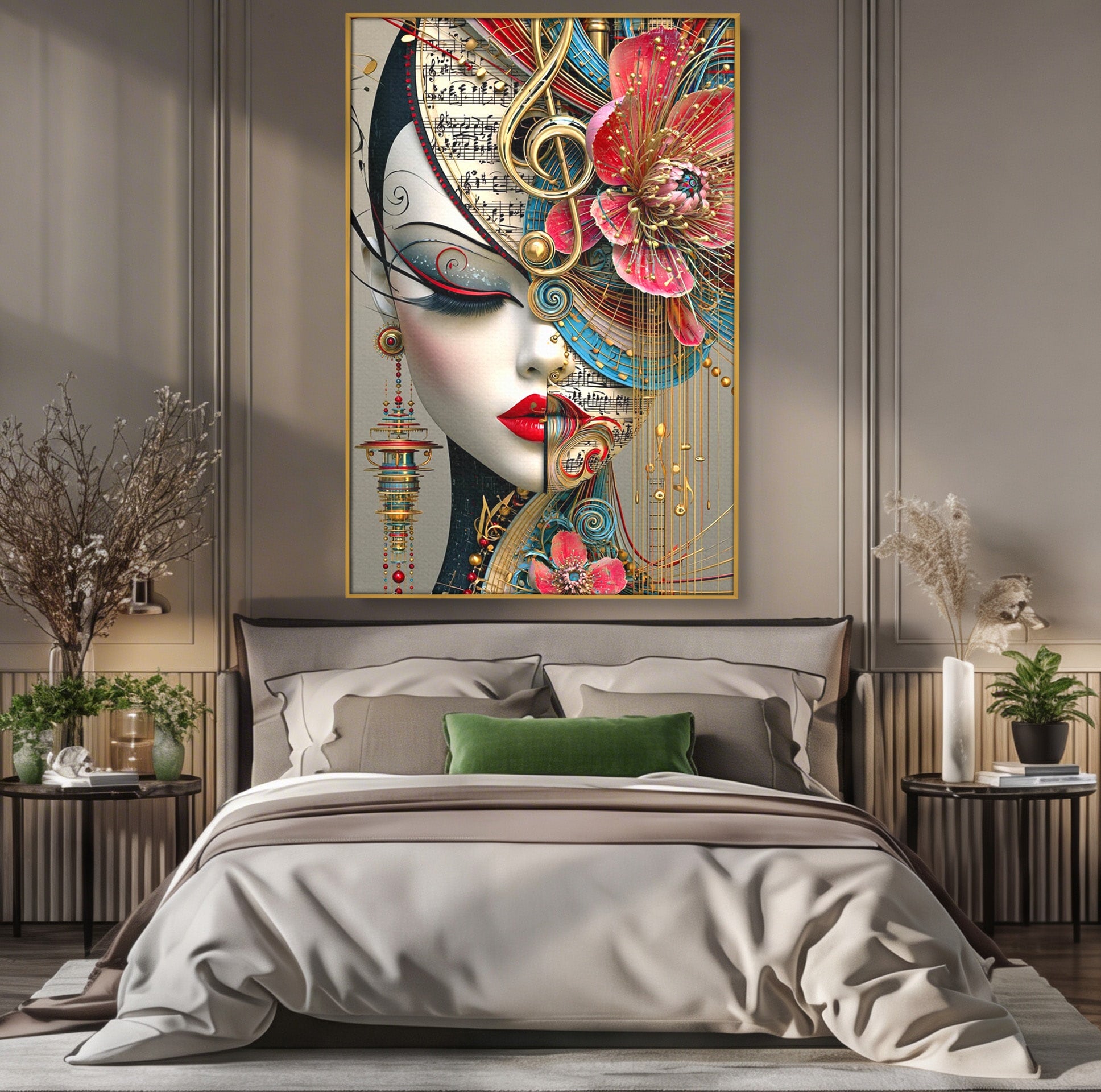 Tablou Canvas Premium LuxCanva® PI1009, Portret Muzical Artistic, Portret, Muzica, Arta Abstracta, Flori, Living, Culori Vibrante