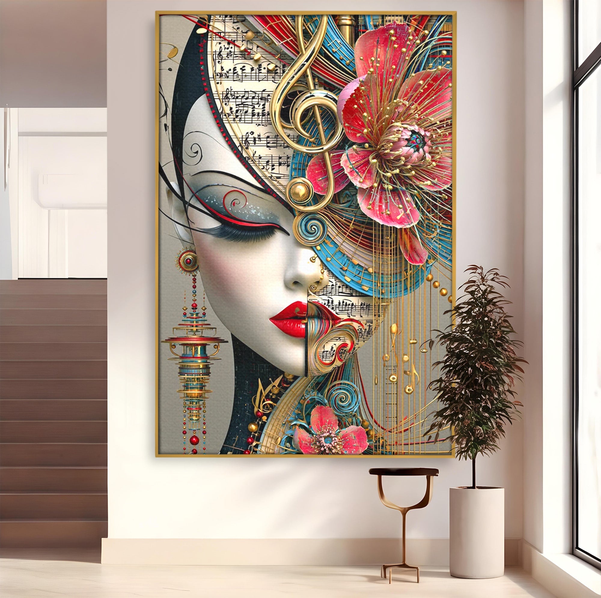 Tablou Canvas Premium LuxCanva® PI1009, Portret Muzical Artistic, Portret, Muzica, Arta Abstracta, Flori, Living, Culori Vibrante