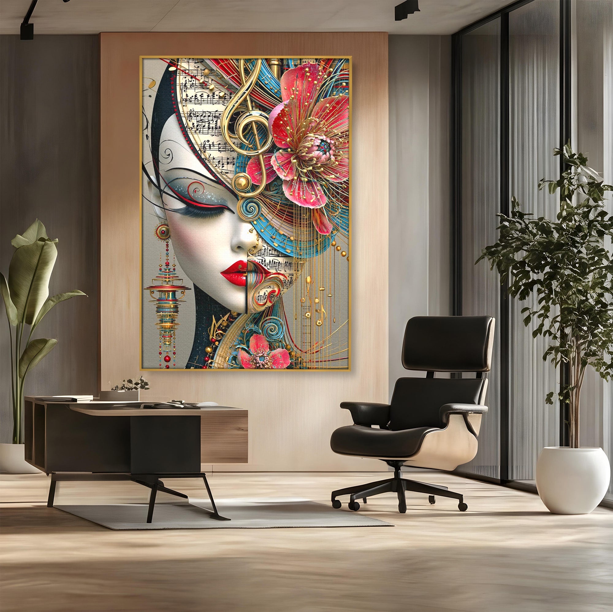 Tablou Canvas Premium LuxCanva® PI1009, Portret Muzical Artistic, Portret, Muzica, Arta Abstracta, Flori, Living, Culori Vibrante
