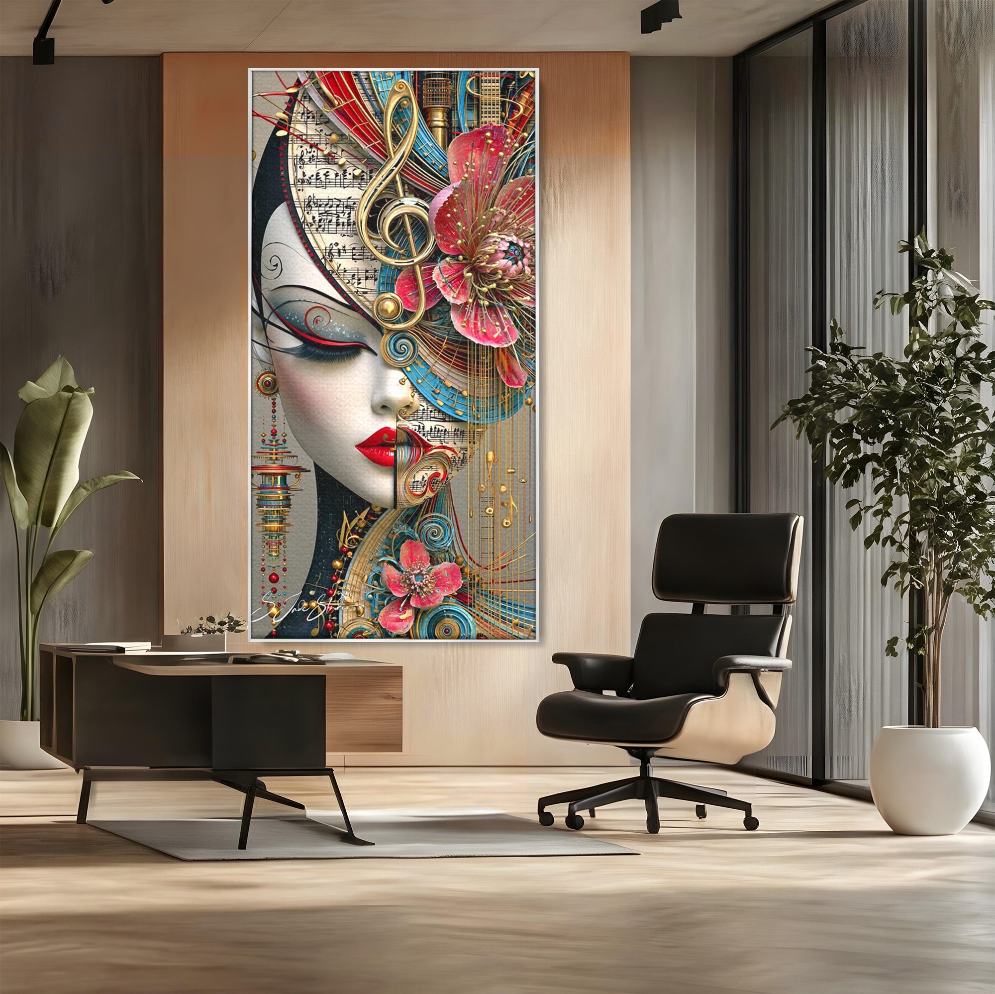 Tablou Canvas Premium LuxCanva® PI1009, Portret Muzical Artistic, Portret, Muzica, Arta Abstracta, Flori, Living, Culori Vibrante