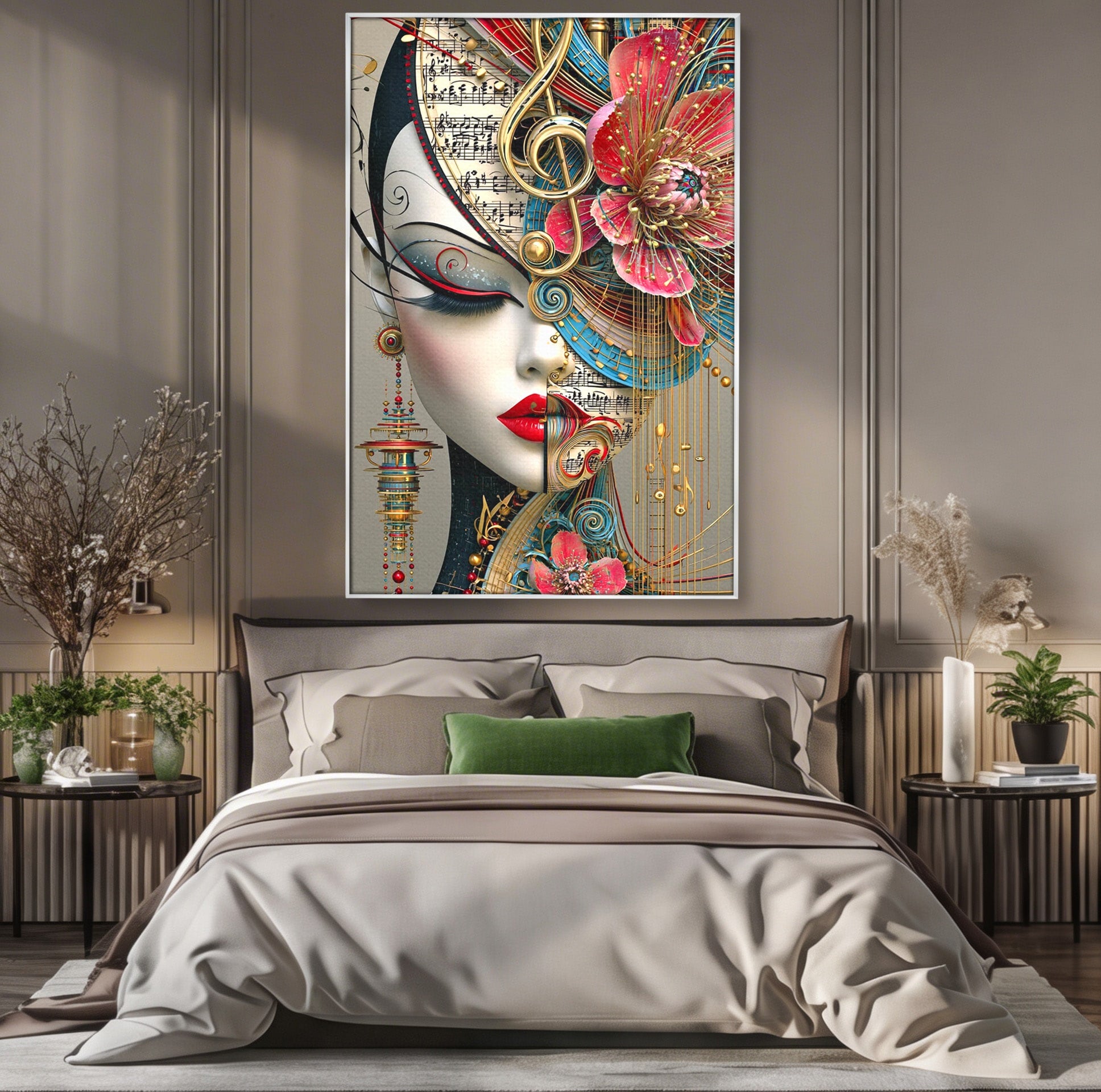 Tablou Canvas Premium LuxCanva® PI1009, Portret Muzical Artistic, Portret, Muzica, Arta Abstracta, Flori, Living, Culori Vibrante