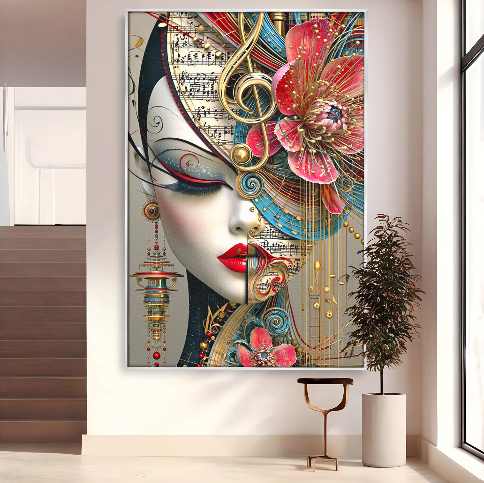 Tablou Canvas Premium LuxCanva® PI1009, Portret Muzical Artistic, Portret, Muzica, Arta Abstracta, Flori, Living, Culori Vibrante