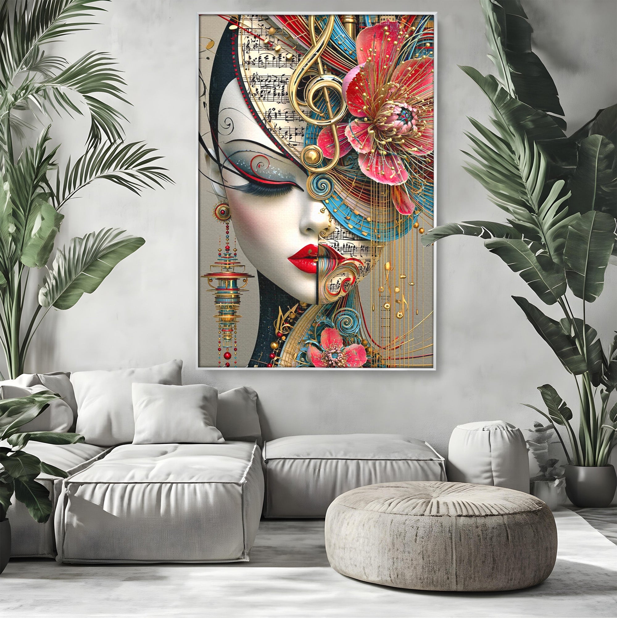 Tablou Canvas Premium LuxCanva® PI1009, Portret Muzical Artistic, Portret, Muzica, Arta Abstracta, Flori, Living, Culori Vibrante