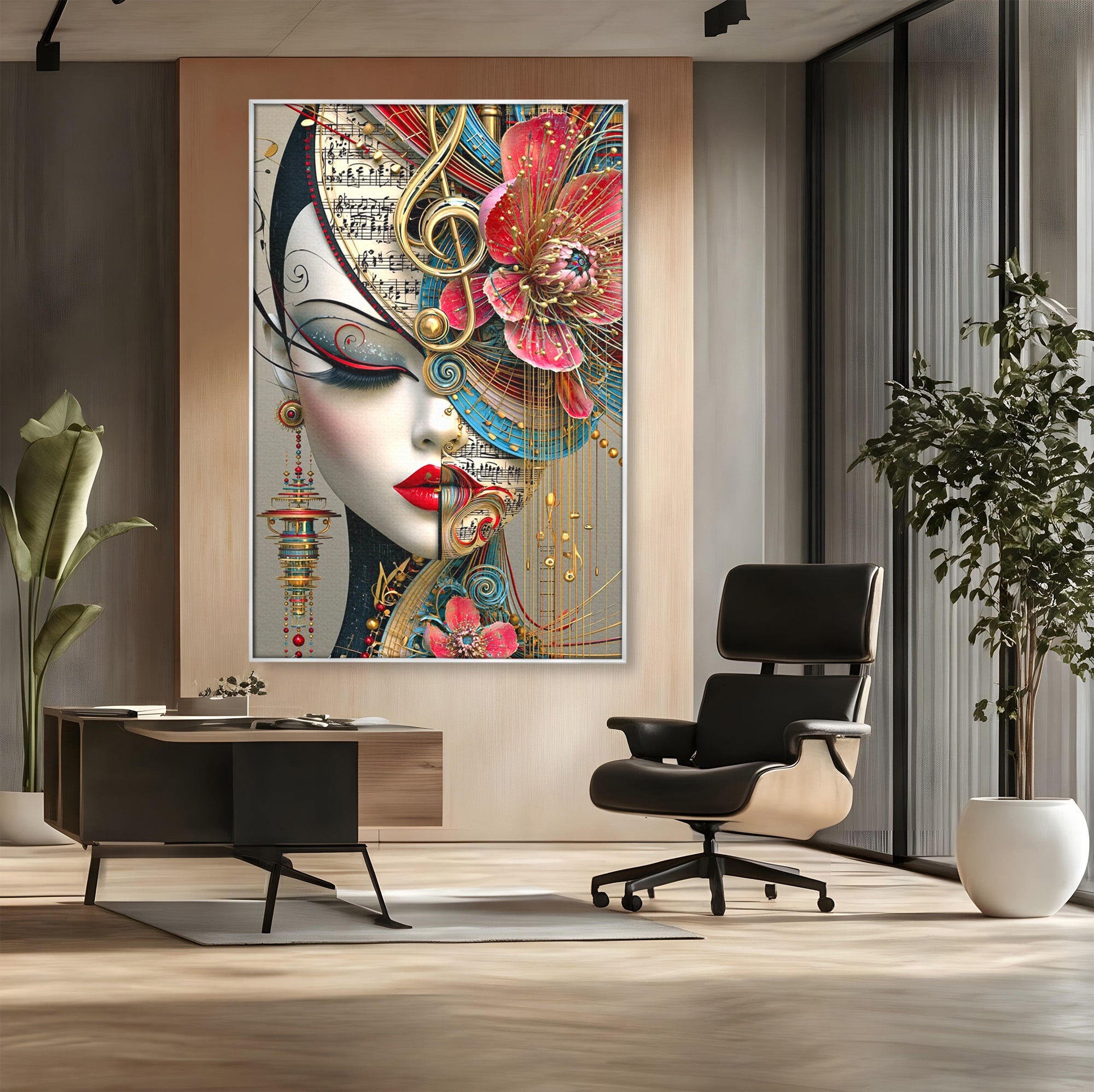 Tablou Canvas Premium LuxCanva® PI1009, Portret Muzical Artistic, Portret, Muzica, Arta Abstracta, Flori, Living, Culori Vibrante