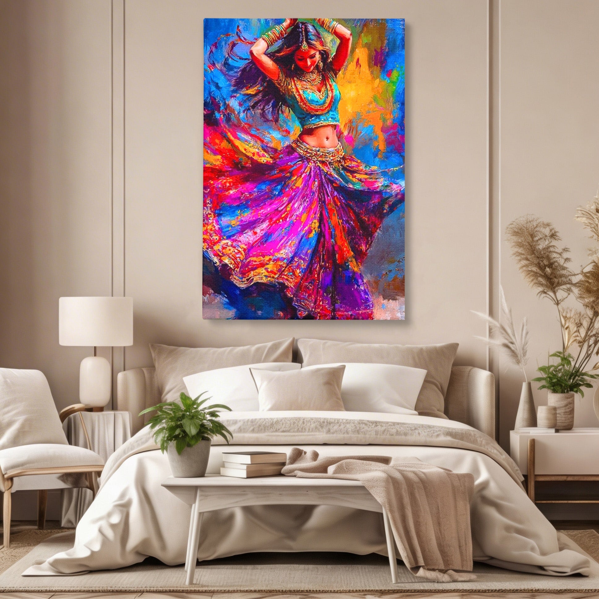 Tablou Canvas Premium LuxCanva® PI1011, Dansatoare Indiana, Dans, Cultura, Exotic, Living, Arta, Culori Vibrante