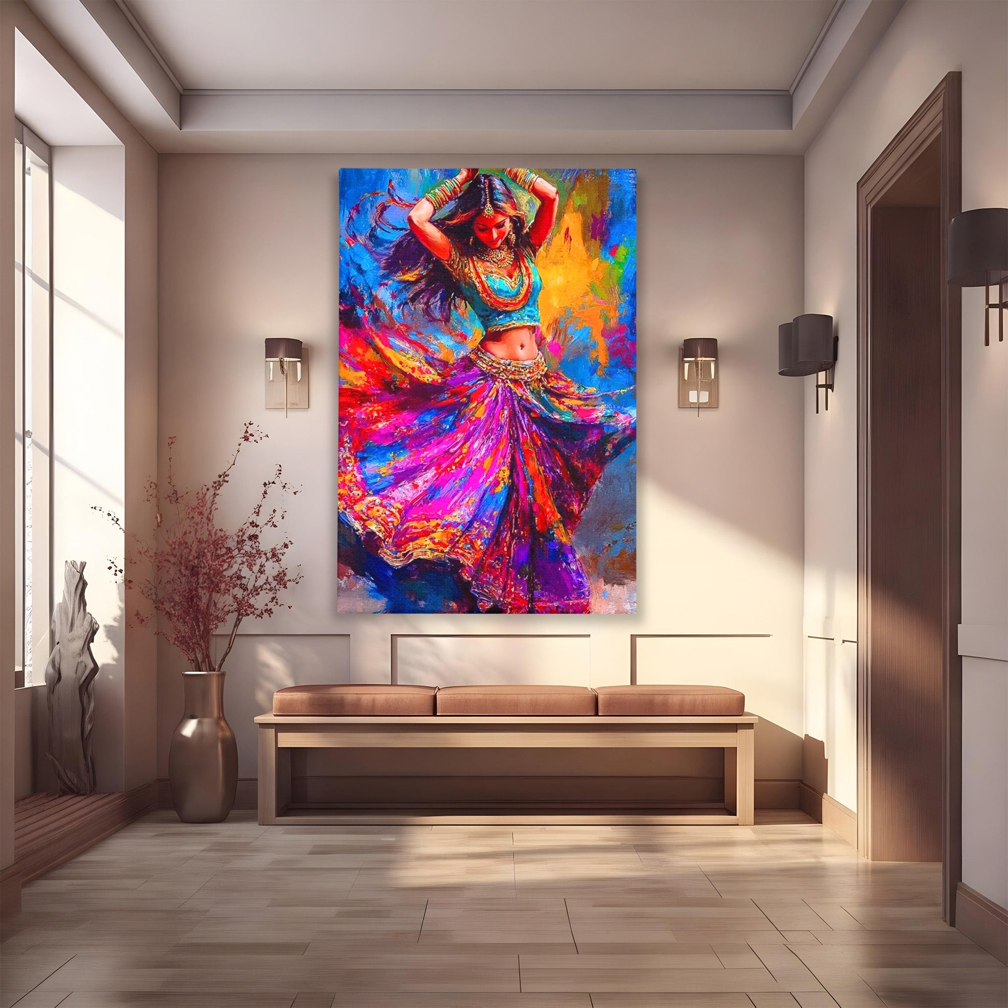 Tablou Canvas Premium LuxCanva® PI1011, Dansatoare Indiana, Dans, Cultura, Exotic, Living, Arta, Culori Vibrante