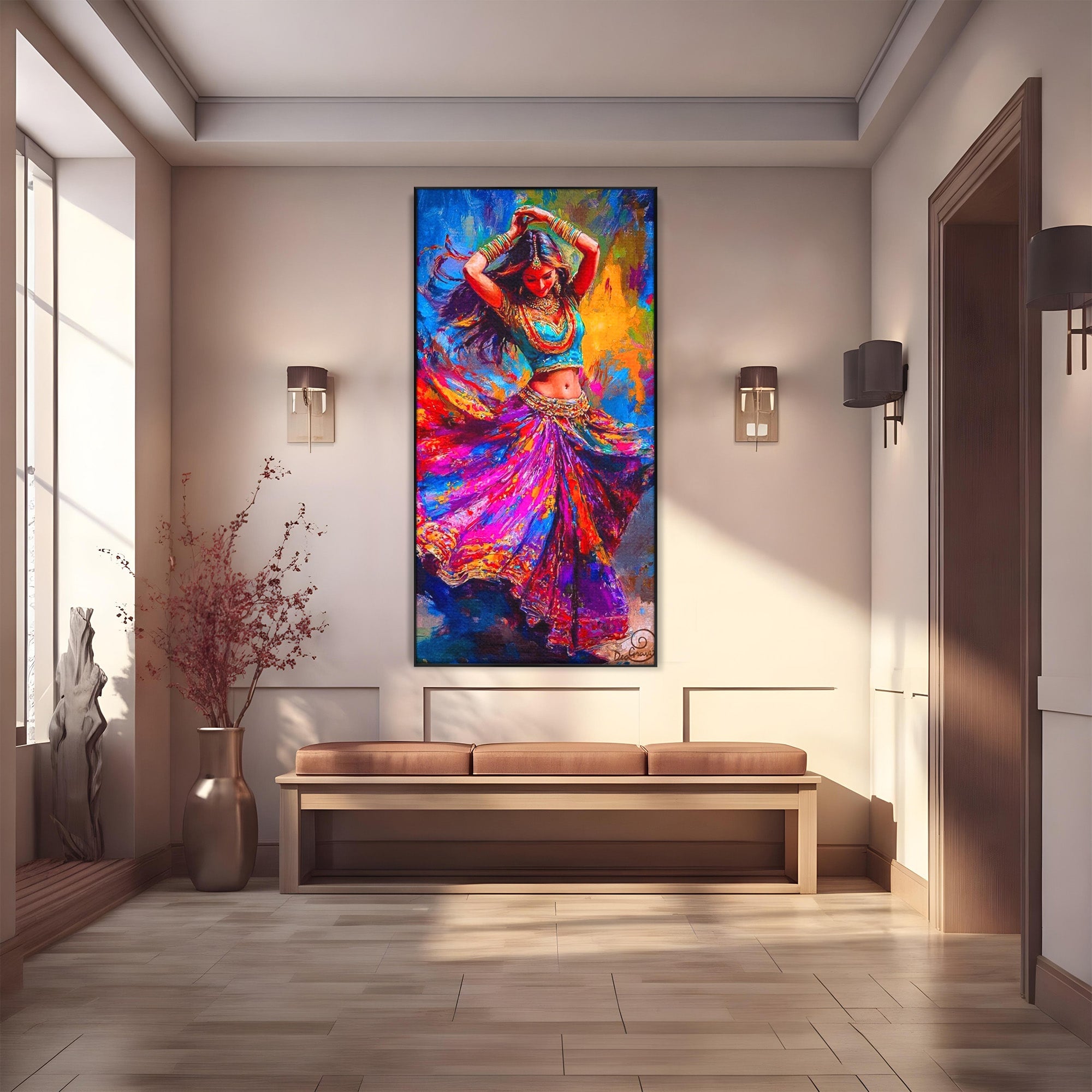 Tablou Canvas Premium LuxCanva® PI1011, Dansatoare Indiana, Dans, Cultura, Exotic, Living, Arta, Culori Vibrante
