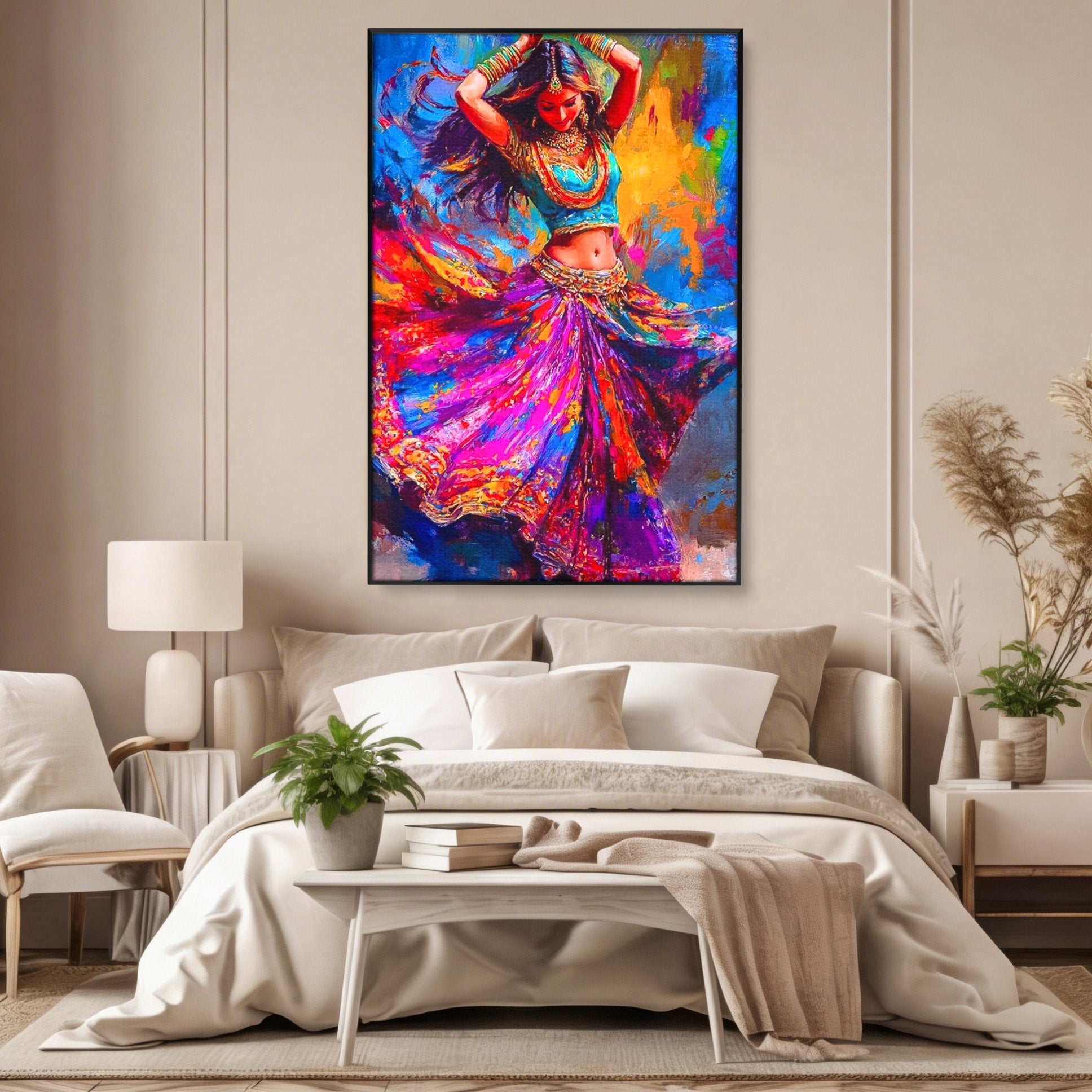 Tablou Canvas Premium LuxCanva® PI1011, Dansatoare Indiana, Dans, Cultura, Exotic, Living, Arta, Culori Vibrante