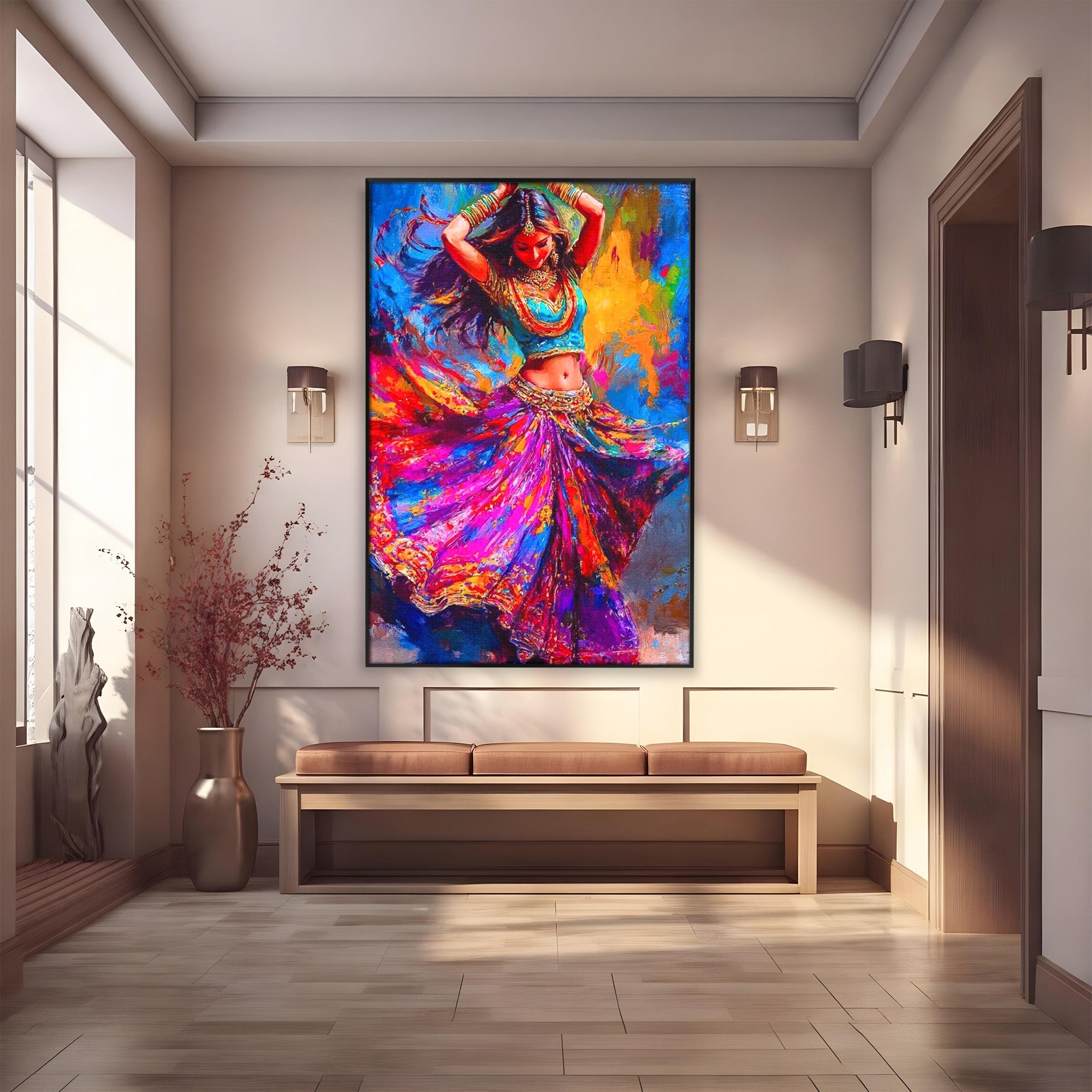 Tablou Canvas Premium LuxCanva® PI1011, Dansatoare Indiana, Dans, Cultura, Exotic, Living, Arta, Culori Vibrante