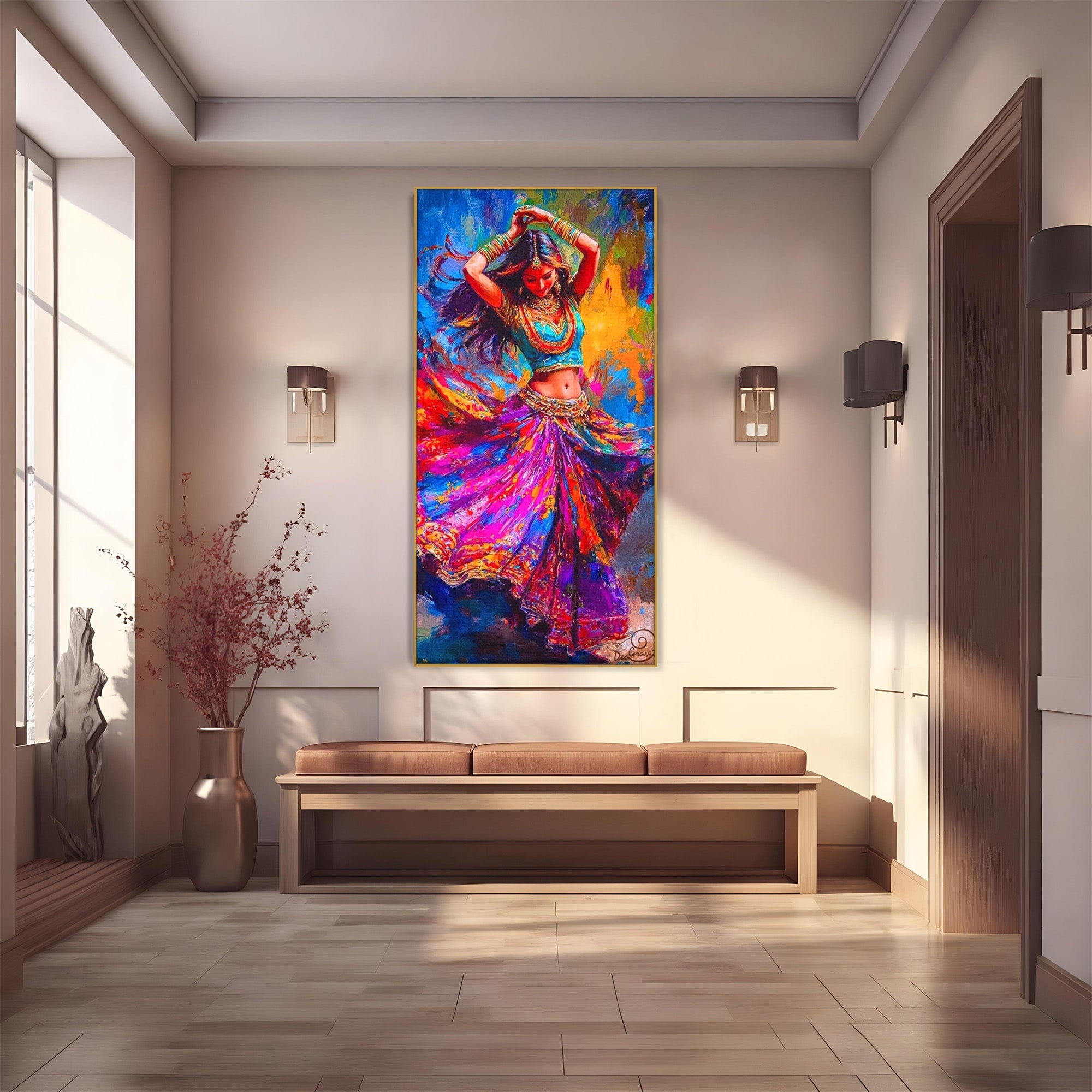Tablou Canvas Premium LuxCanva® PI1011, Dansatoare Indiana, Dans, Cultura, Exotic, Living, Arta, Culori Vibrante