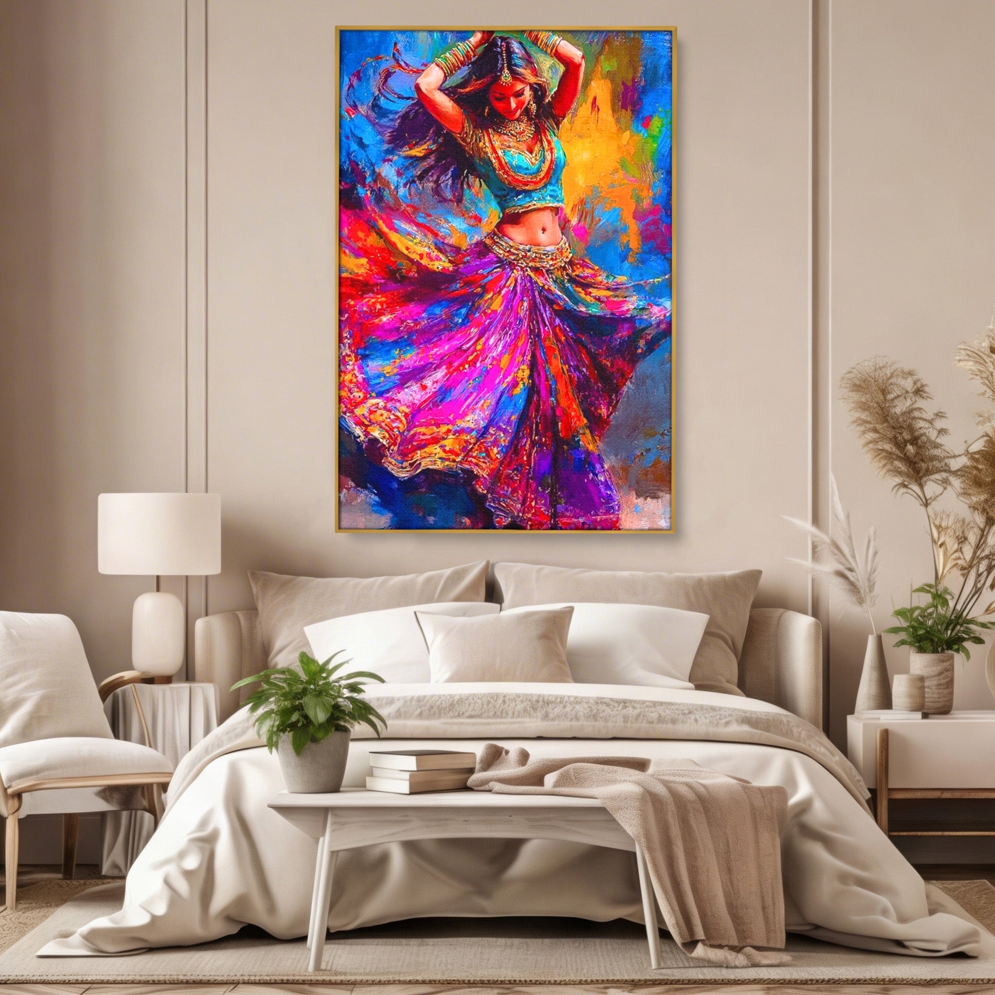 Tablou Canvas Premium LuxCanva® PI1011, Dansatoare Indiana, Dans, Cultura, Exotic, Living, Arta, Culori Vibrante