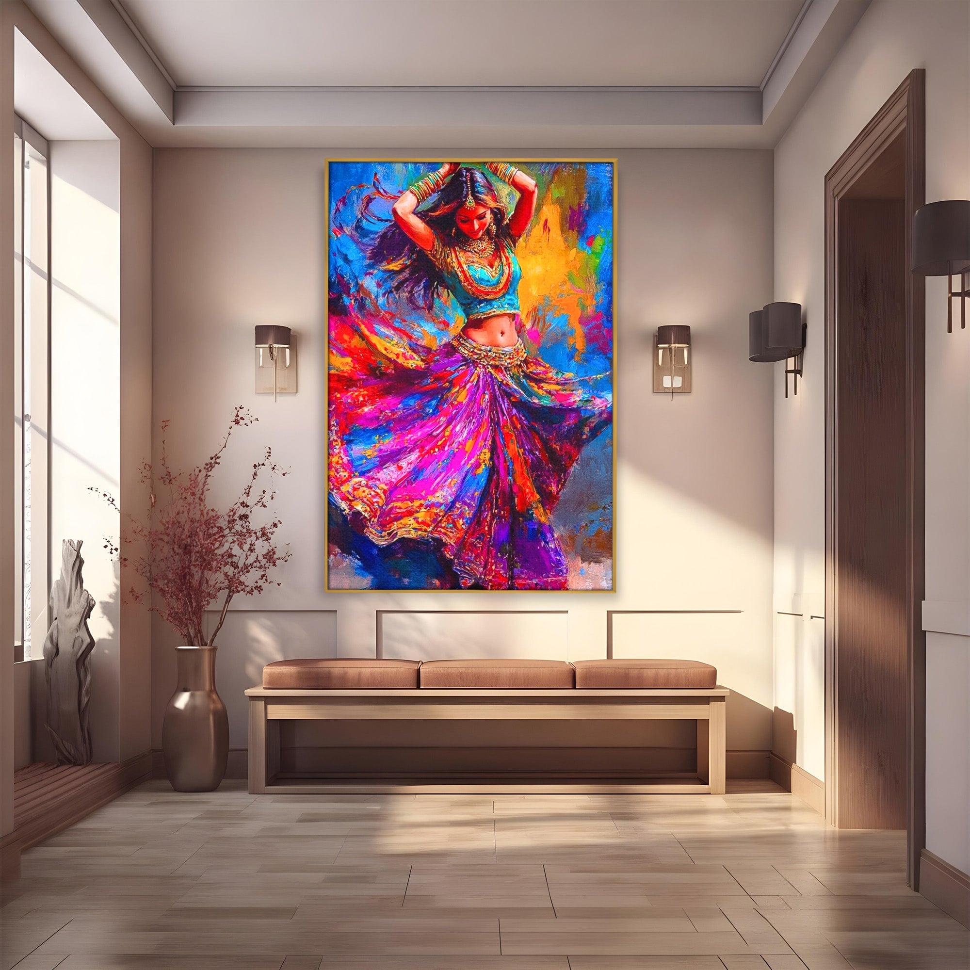 Tablou Canvas Premium LuxCanva® PI1011, Dansatoare Indiana, Dans, Cultura, Exotic, Living, Arta, Culori Vibrante
